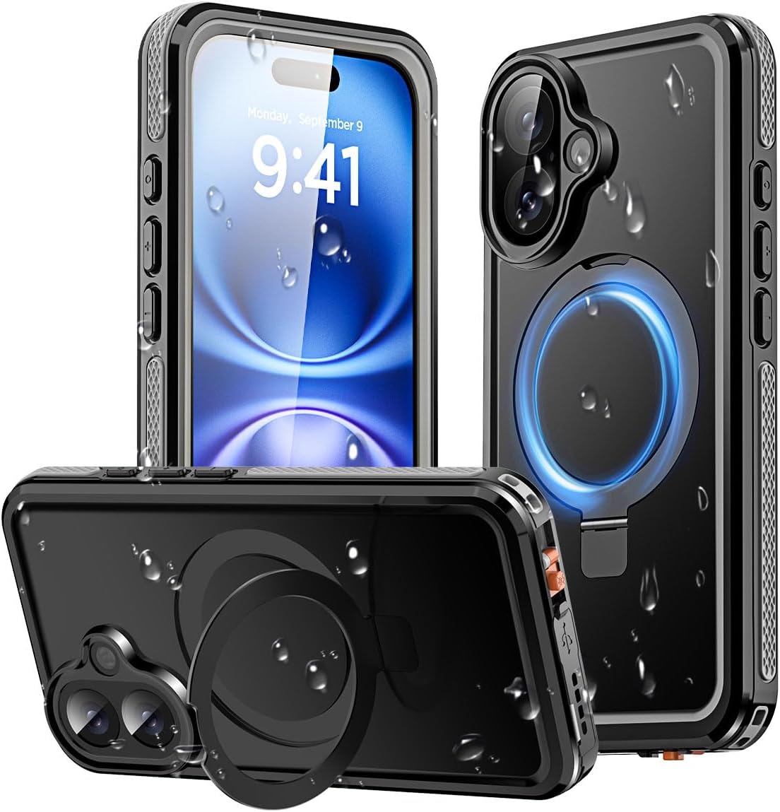 AICase 16 Protector][IP68 360] 6.1''2024 Magnetic for iPhone Case Waterproof Magsafe[Ring Invisible Stand & Screen