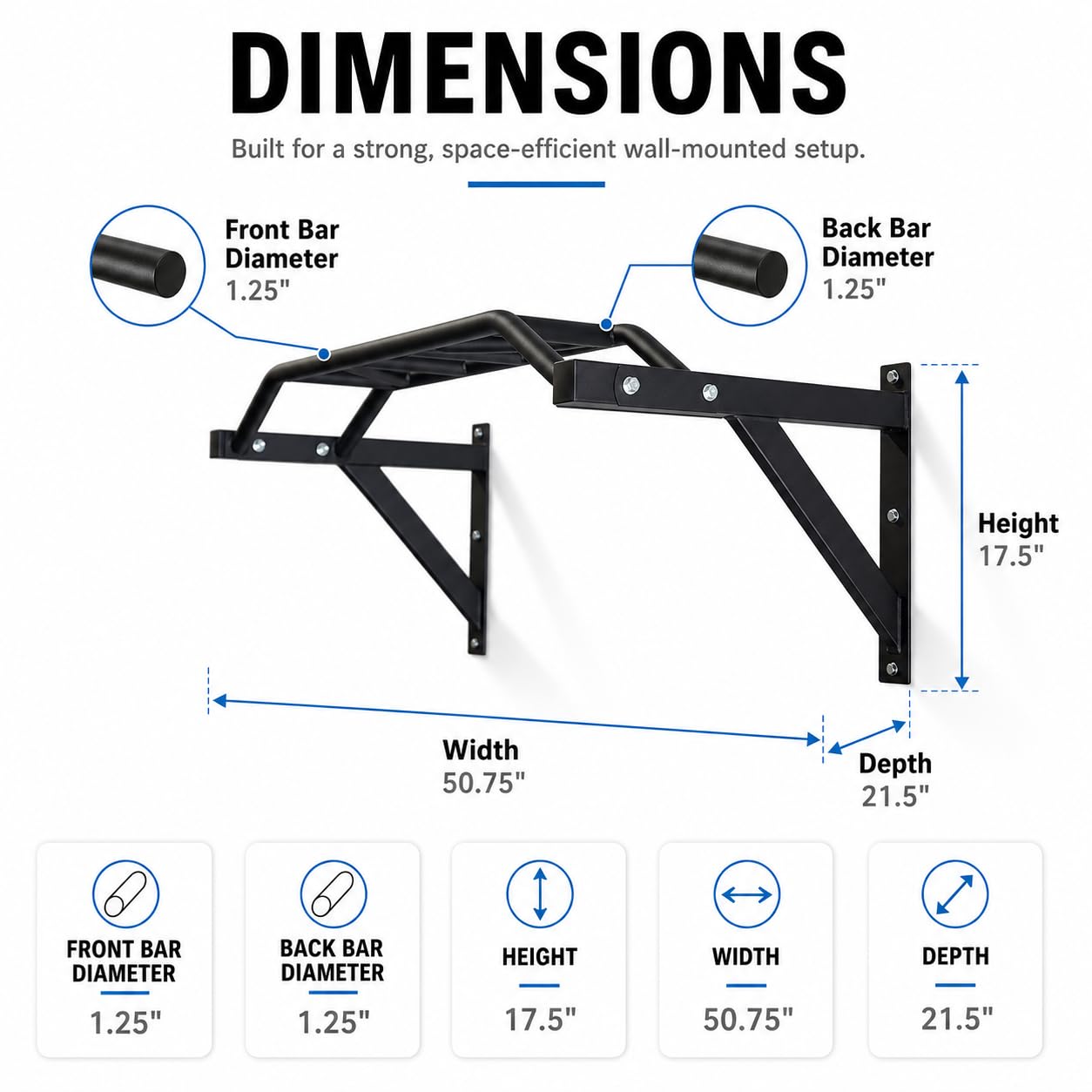 REP Fitness Heavy Duty Pull-Up Bar, Wall Mounted Multi-Grip, Home Gym Exercise Equipment for Chin Training, Garage Strength Workouts, Rings, Straps