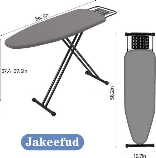 Jakeefud Full Size Ironing Board - 47" X 15" with Heat Resistant Cover & Adjustable Height