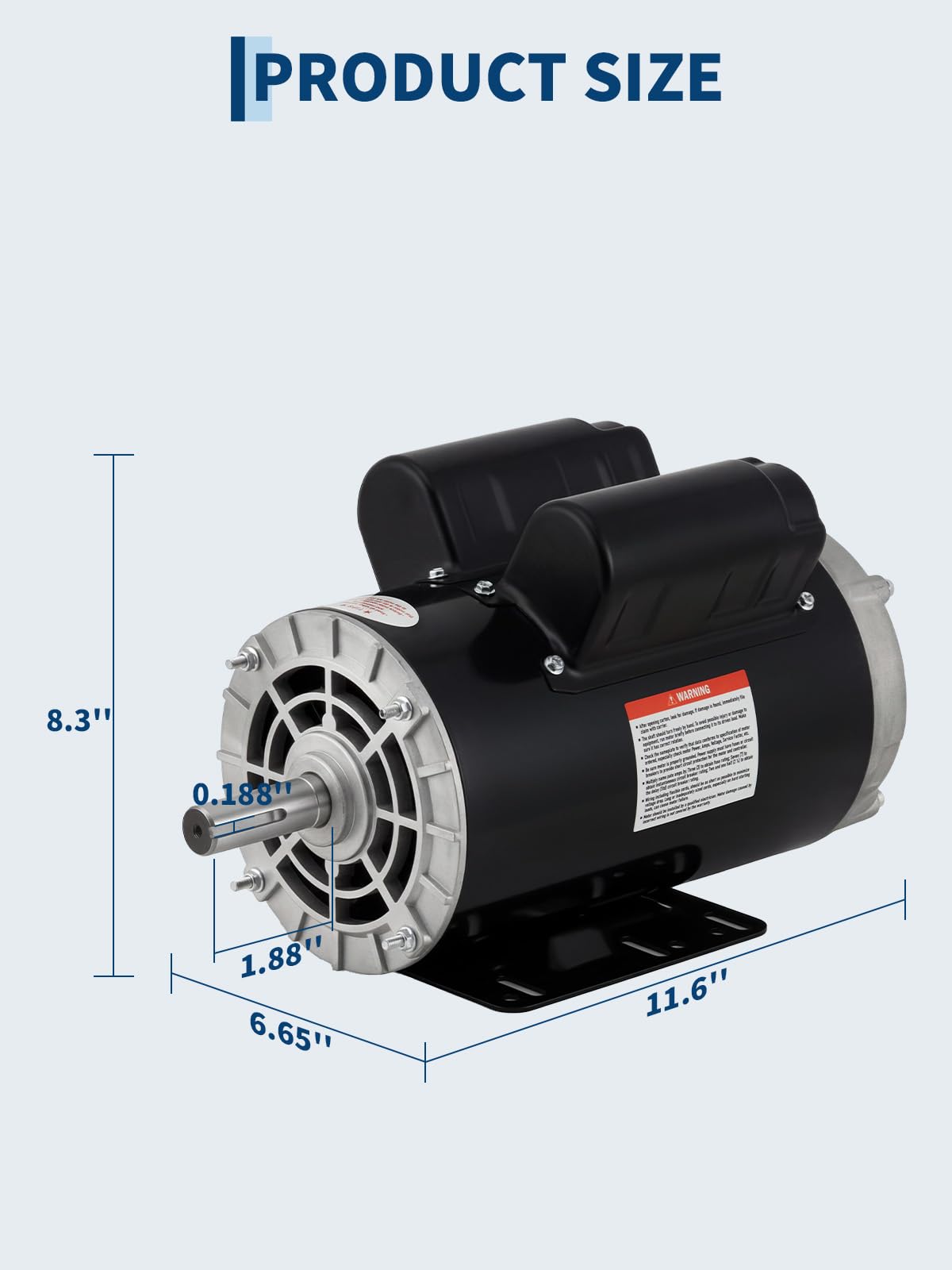 2HP SPL Air Compressor Electric Motor, 115/230V 56 Frame 3450 RPM with 5/8" Keyed Shaft 60 Hz, 18/9 Amps, 1.88" Shaft Length, Ultra Quiet, Dual CW/CCW Rotation (Factory Setting is CCW)