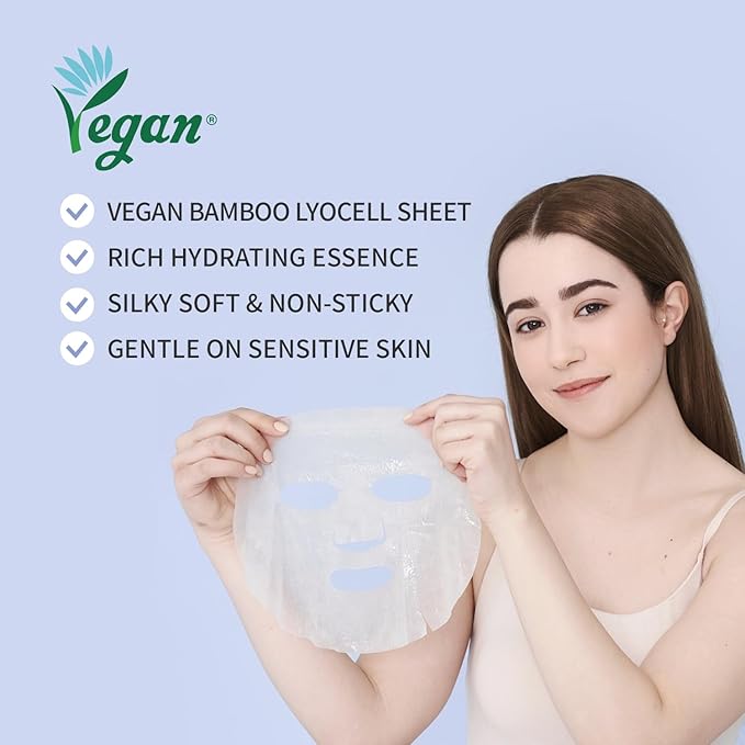 Cica Calming Mask for Face Sensitive Irritated Skin, Soothing, Moisturizing, Korean Anti Aging Face Mask, Eve Vegan, Chamomile, Hyaluronic Acid 10EA