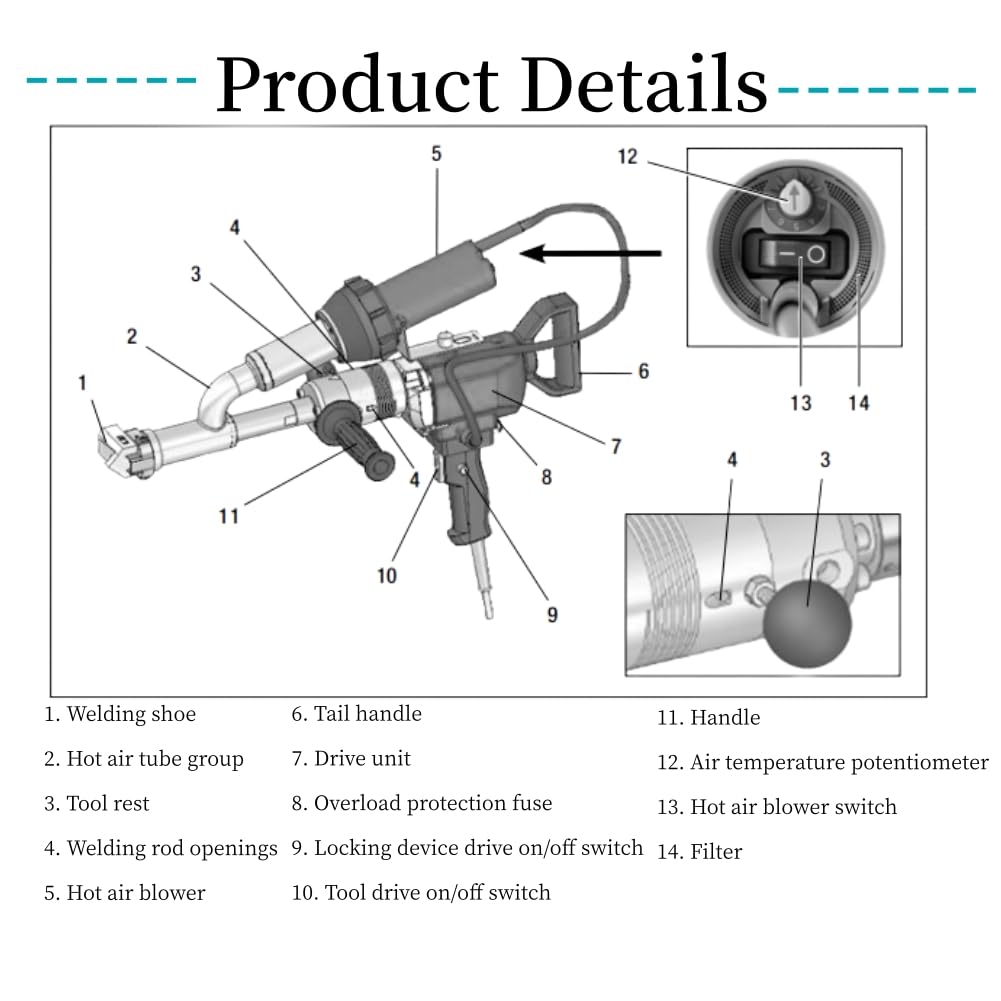 220V EX2 EX3 WELDY 3400W Handheld Plastic Extrusion Welding Machine kit Hot Air Plastic Welder Gun Vinyl Weld Extruder Welder Machine (EX3 extruder)