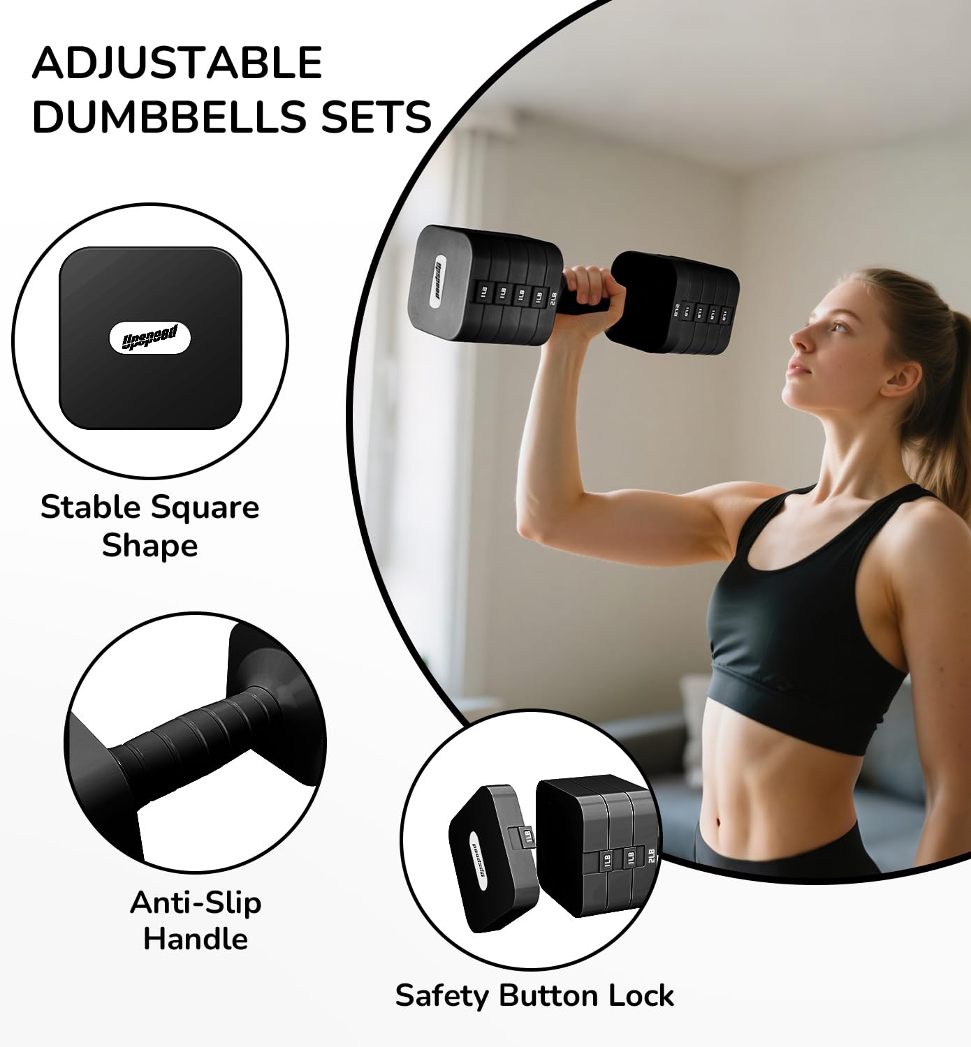 20LB Adjustable Dumbbell Set Hand Weights for Women Men, Exercise Fitness dumbbell Adjust dumbbells set of 2 for Home Gym Workout Strength Training Equipments Black