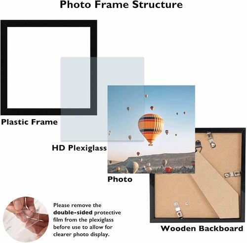 JCJMY 7x7 Black Picture Frame - Versatile Wall & Tabletop Display with Shatter-Resistant Plexiglass