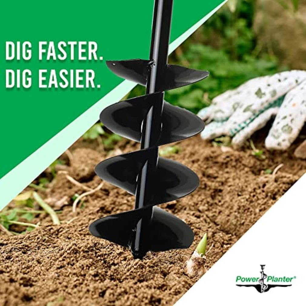 Power Planter Auger Drill Bit Extension 7" x 28" with 1/2" Non-Slip Hex Drive — Garden Auger for Planting Gallon Potted Plants and Post Holes — Garden Digging Tool for Dirt, Sand, Soil & Clay