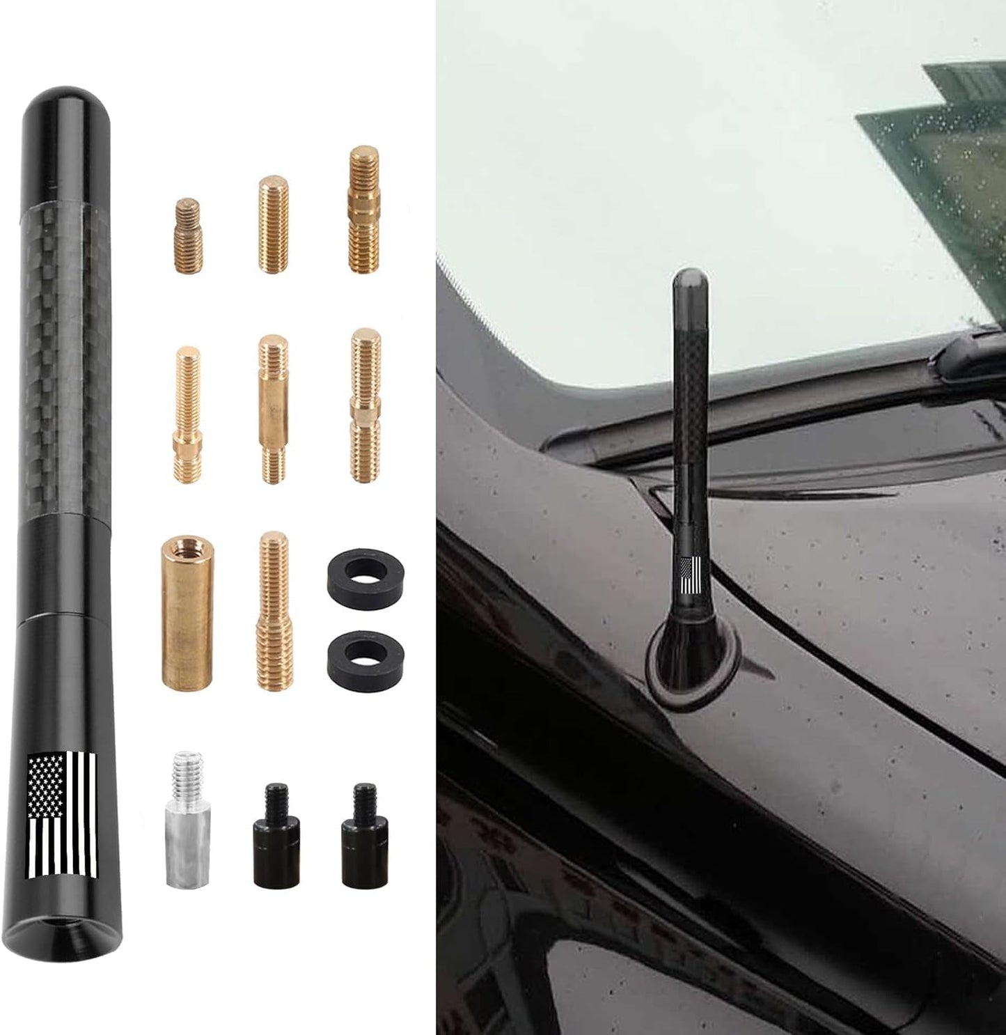 Couslcd 4.7 Inch 9 2 2 Car Short Antenna, Carbon Fiber American Flag Aluminum Auto Radio Antenna for AM/FM Reception