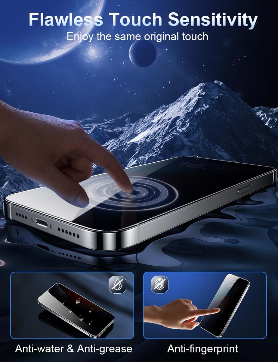 15/16 [6.1 Inch][2-Pack] 9H ruwa Privacy Screen Protector for iPhone Anti-Peep Tempered Glass Film with Easy