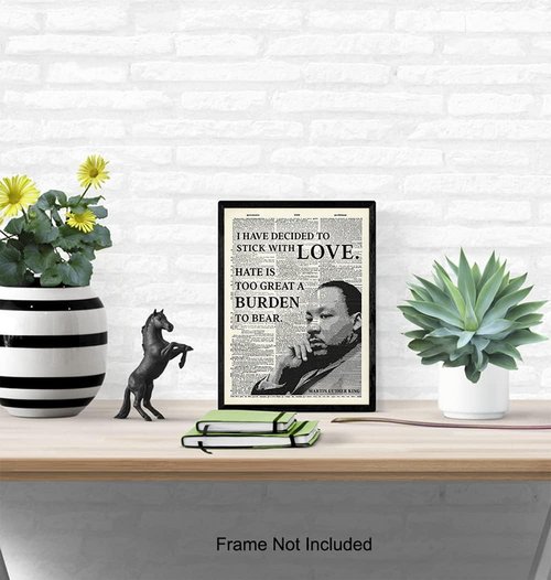MLK Inspirational Quote Wall Art - Upcycled Poster Print for Home Decor | 8x10 Gift for Civil Rights Advocates