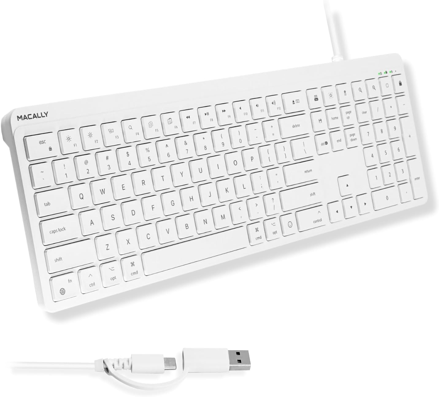 Macally 22 USB C Wired Keyboard for Mac (USB C + USB A) Full Size Keyboard with Shortcuts, Quiet Typing, for MacBook
