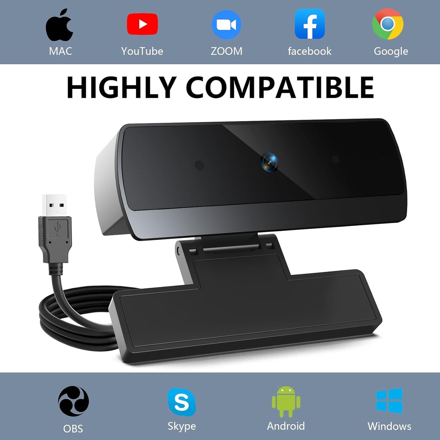 XOCLON 1080p HD Webcam with Microphone, USB Computer Web Camera, Streaming Camera, Noise Reduction, Auto Light