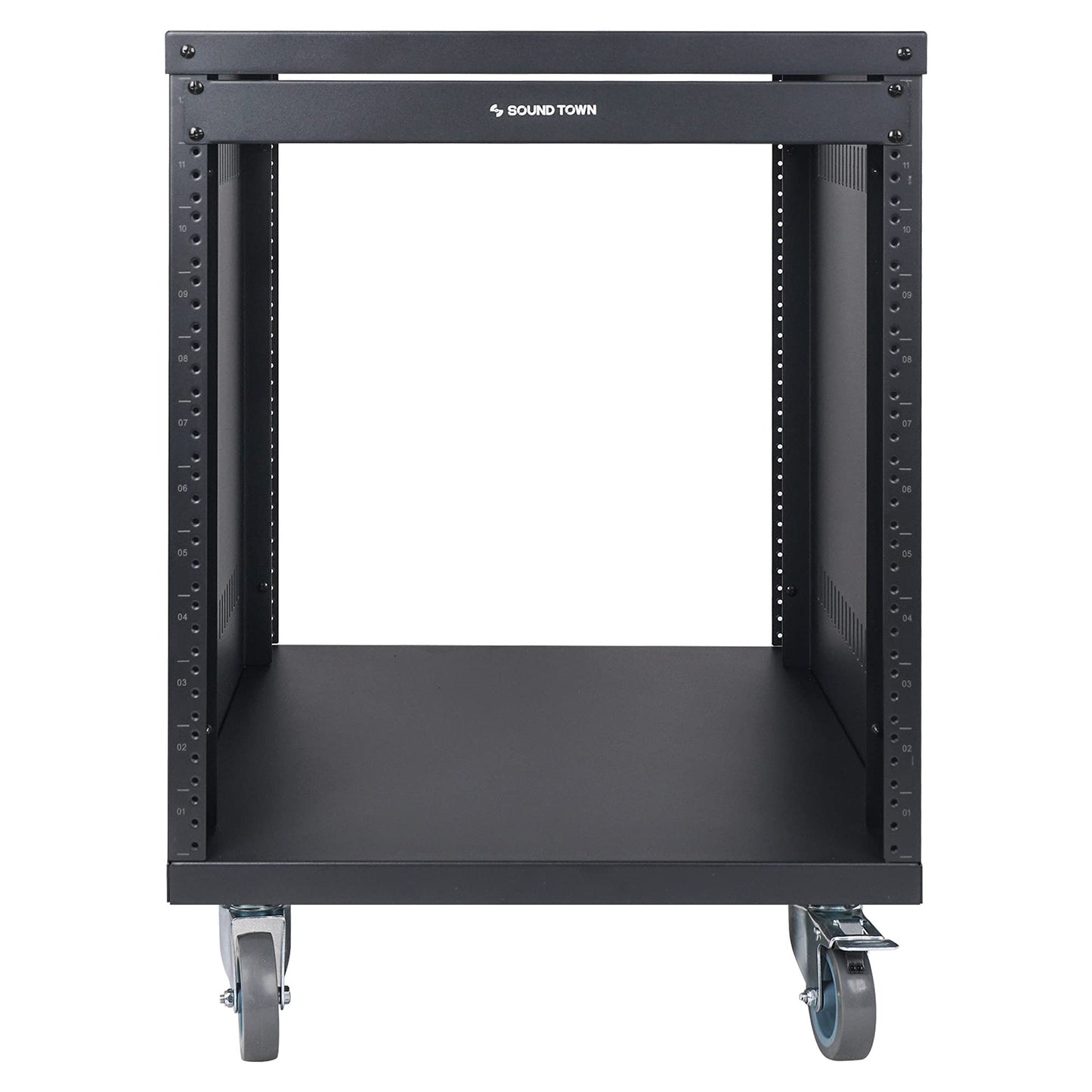 Sound Town 12U Universal Steel Rack, w/ 3" Locking Casters, Vented Side Panels for Audio Video, Server and Network Equipment (STRK-M12U)