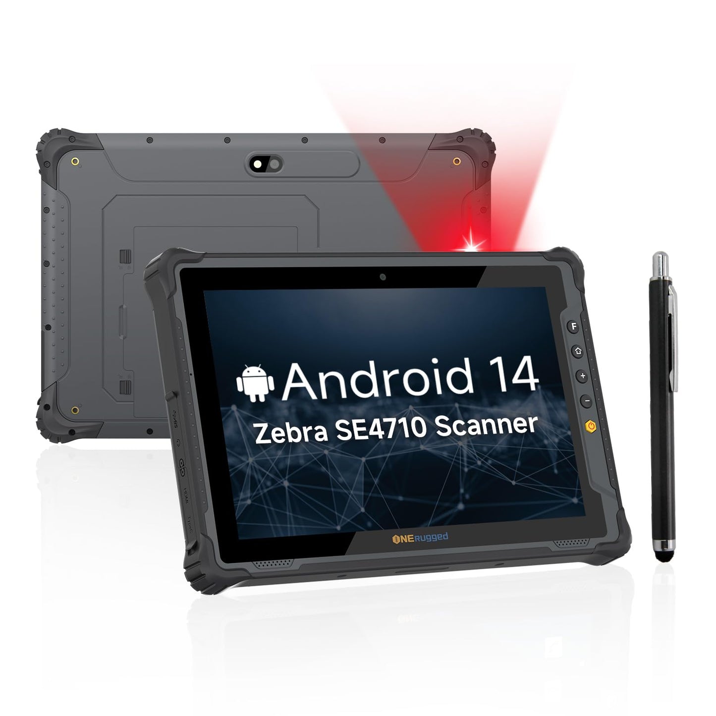 ONERugged M10T 10.1" Rugged Tablet with Zebra SE4710 2D Scanner, Android 14, 8GB+128GB Octa-Core PC, 1000nits Sunlight Readable Display, 10000mAh Battery, IP65 Waterproof for Warehouse