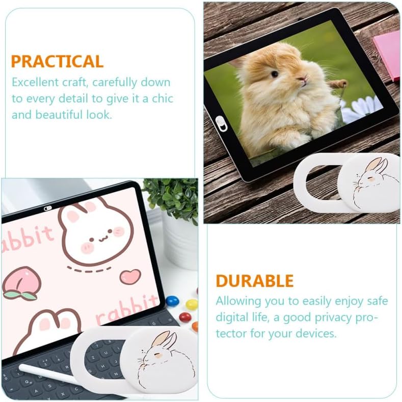 DIYEAH 3Pcs Cartoon Sleepy Bunny Cover Slide Privacy Protection for Tablets and Phones Ultra-Thin Webcam Cute Design