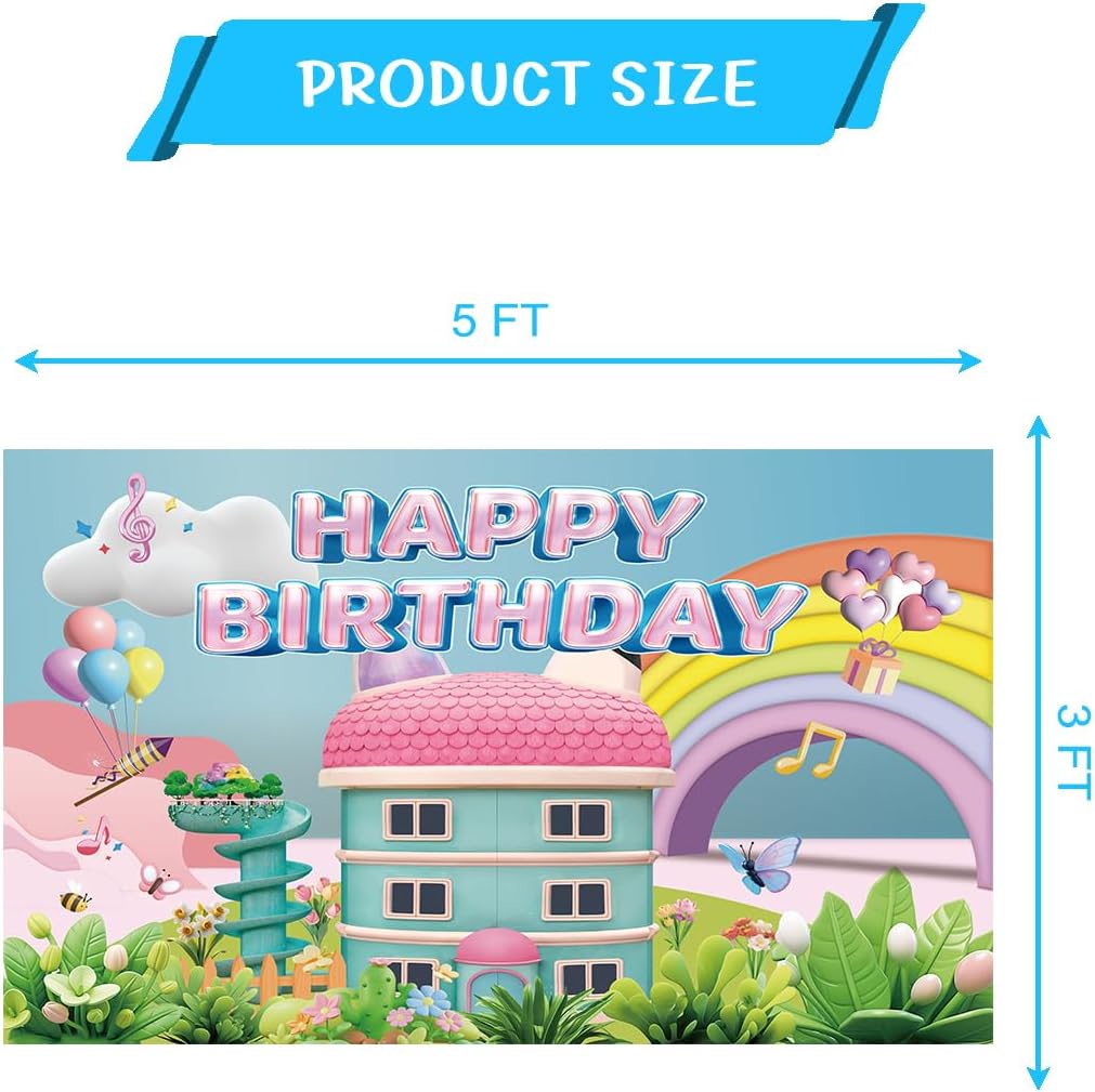 YTHKJS 5 3FT * Rainbow Dollhouse Birthday Party Backdrop Decorations,Rainbow Dollhouse Theme Party Supplies
