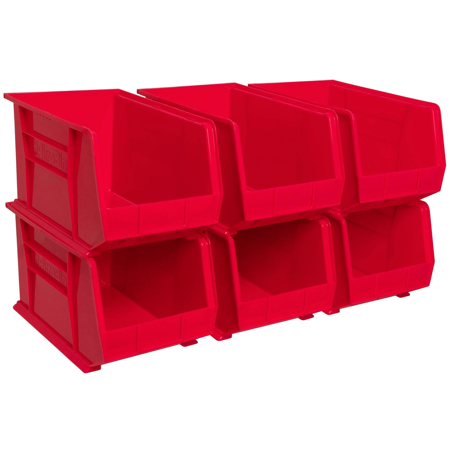 Akro-Mils 30260 AkroBins Plastic Storage Bins, Space-Saving Stackable Bins for Garage, Pantry, Craft Organization, 18" x 11" x 10", Red, 6-Pack