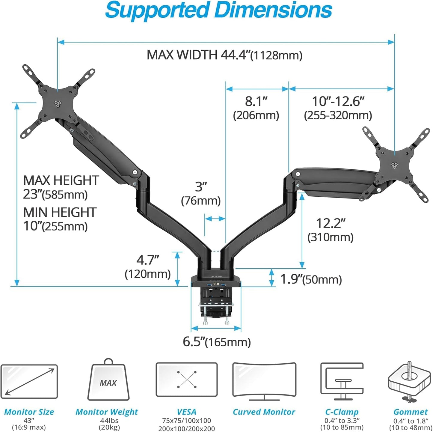 AVLT Dual Monitor Arm and Reinforcement Plate
