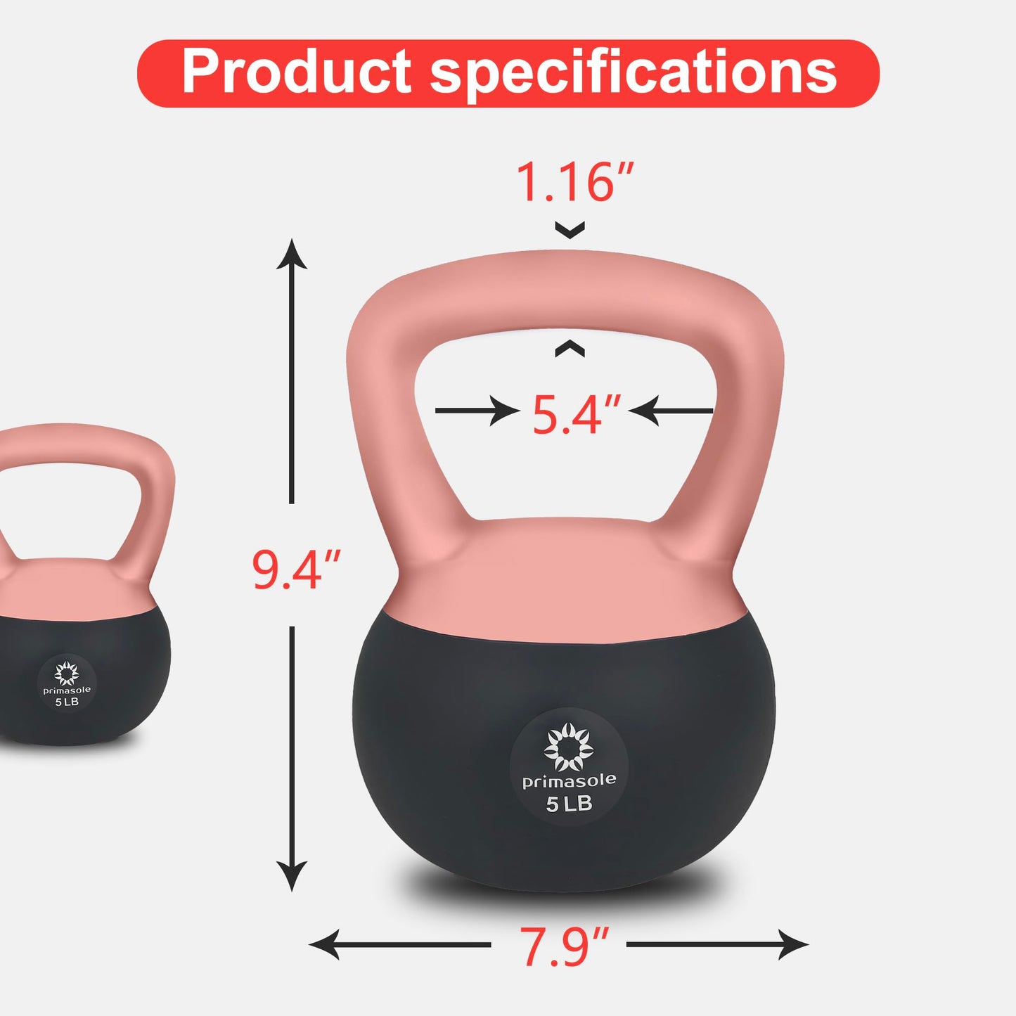 Primasole Soft Kettlebell 5lbs Shook Resistance base. Anti Slip hand Kettlebell weights for Women and Men -Home workout Kettlebells dumbbells for strength and safety.