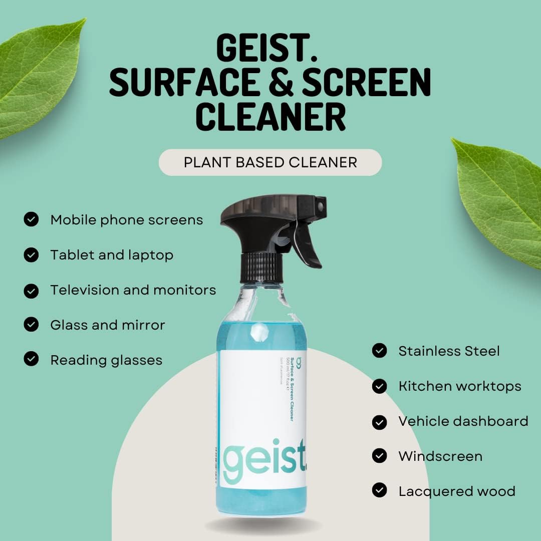 500 ml 16.75 fl.oz Geist. Surface & Screen Cleaner | Cean Glass, Metal, Leather, Vinyl & Plastic | Cockpit, Dashboard