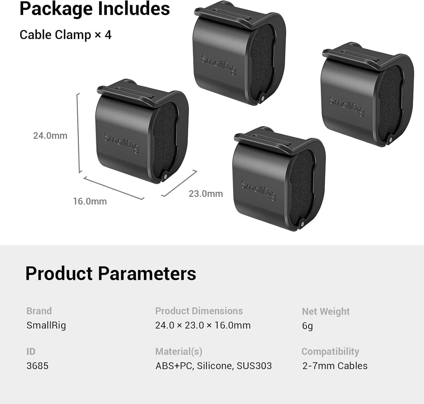 SMALLRIG (4 2-7mm Camera Clamp pcs) for HDMI/SDI/Microphone Cable, DSLR Camera Cable Lock Mount Support
