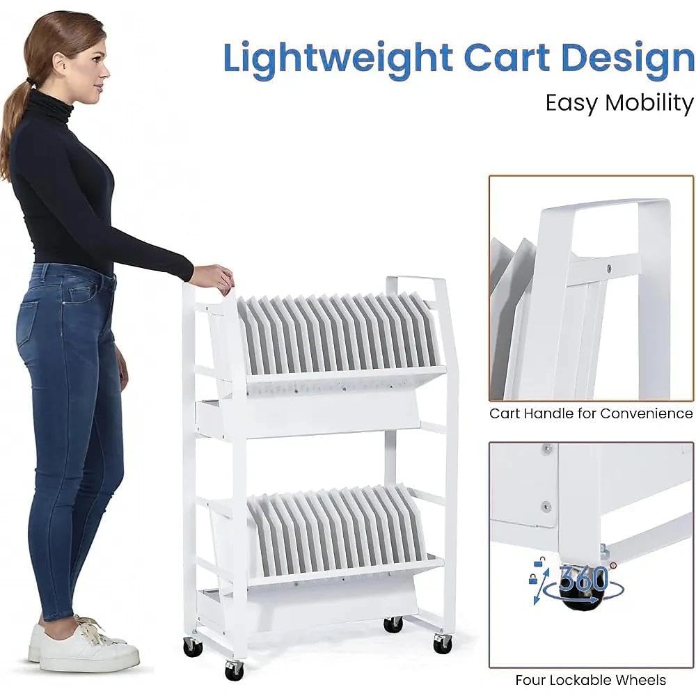 32 Device Mobile Charging Cart，Metrixpio Double-Layered Rolling Computer Cart with Socket Portable Ipad Storage & Laptop Cart for Teachers & White-Collar Workers