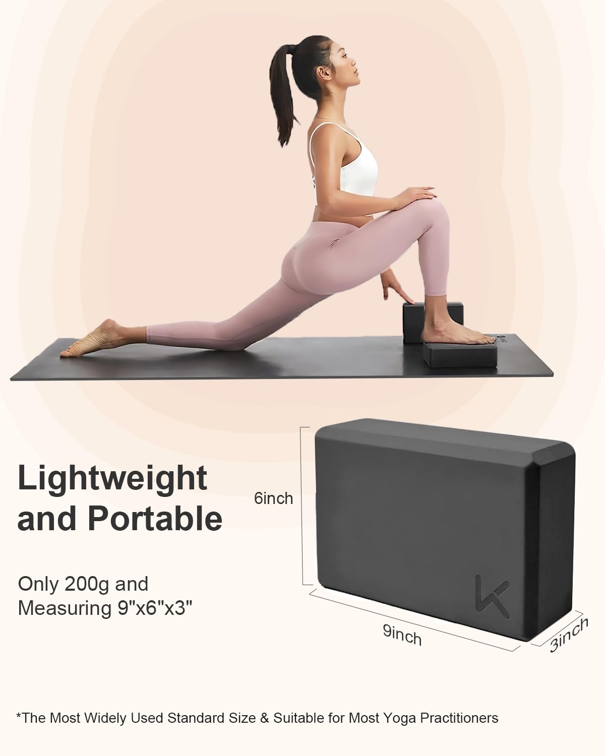 Yoga Block, High Density EVA Foam Blocks for Yoga, Pilates, Meditation, Aid Balance, Support and Deepen Poses - Non-Slip Lightweight Durable(2-Pack-Grey)