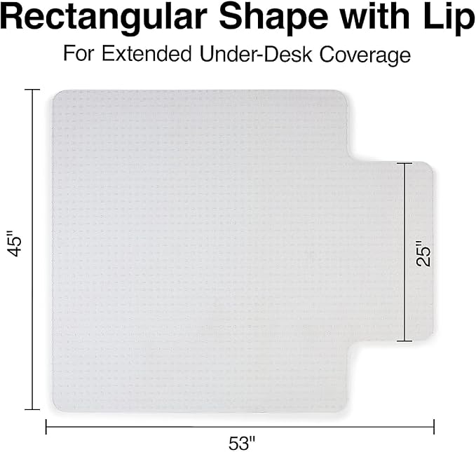 Staples Office Chair Mat, Clear Floor Mats with Lip, Flat-Pile Carpets, Extended Under-Desk Coverage, 53 x 45 Inch, Smooth Glide