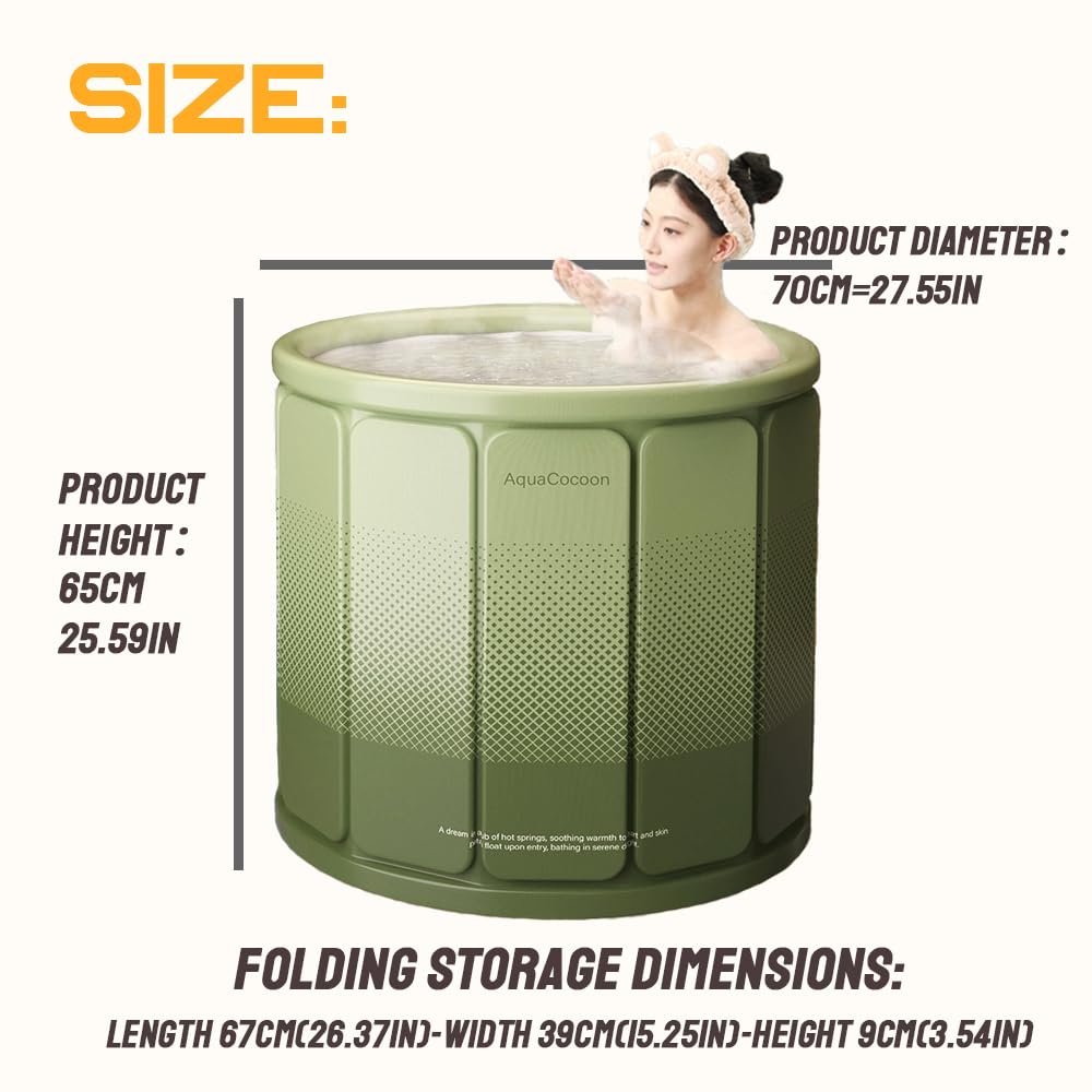 jessie Portable Foldable Bathtub for Adults PVC SPA Soaking Standing Bath Tub for Shower Stall, Freestanding Non-Inflatable Hot Ice Bath Tub with Thickened Thermal Foam to Keep Temperature