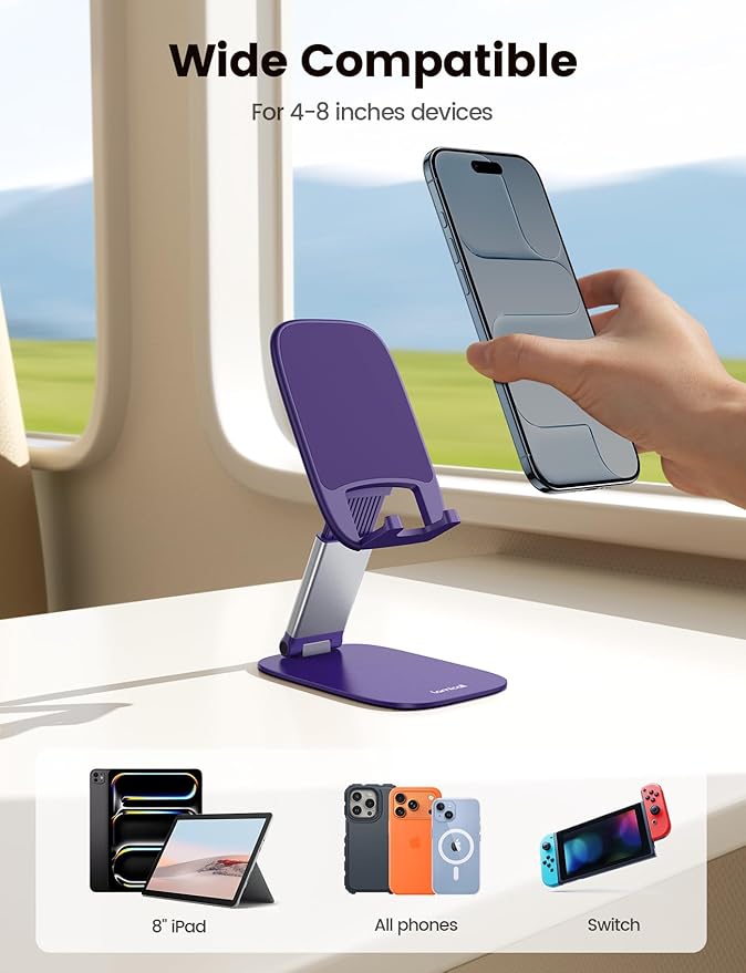 Lamicall Ultra-Thin Purple Phone Holder for Desk, Dark Purple Gifts for Women, Cellphone Stand Desktop Office Must Have, Cute Desk Accessories for iPhone 17 16 15 14 13 Pro Max, 4-8'' Smartphone