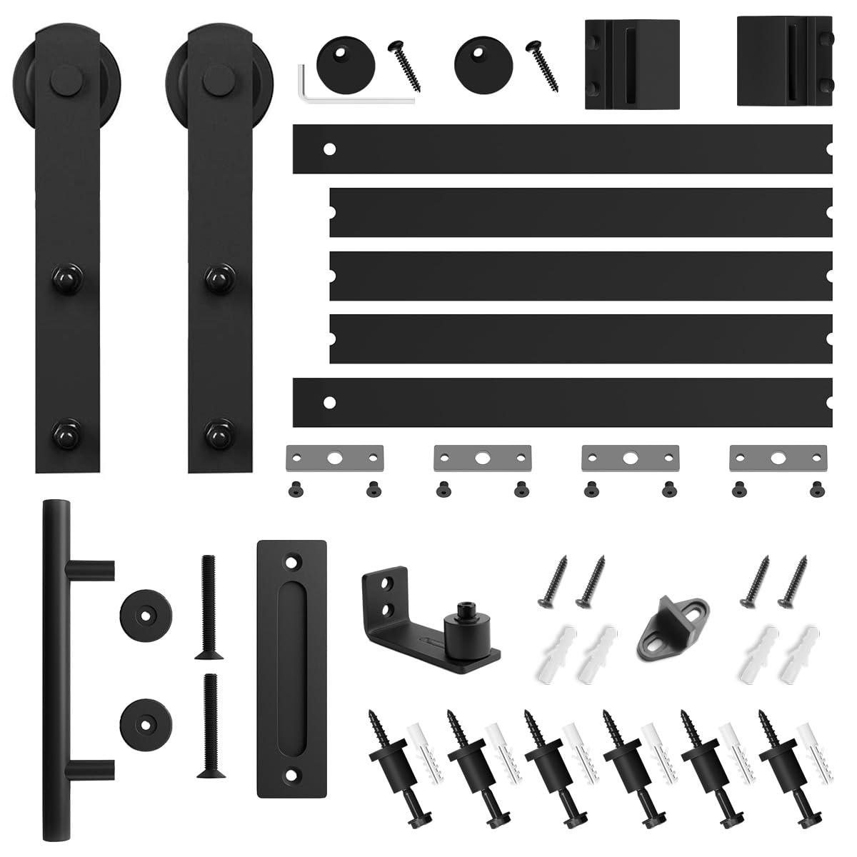 SMARTSTANDARD 6.8 FT Heavy Duty Sturdy Sliding Barn Door Hardware Kit, Black, (Whole Set Includes 1x Pull Handle Set & 1x Floor Guide) Fit 36"-40" Wide Door Panel (I Shape Hanger)