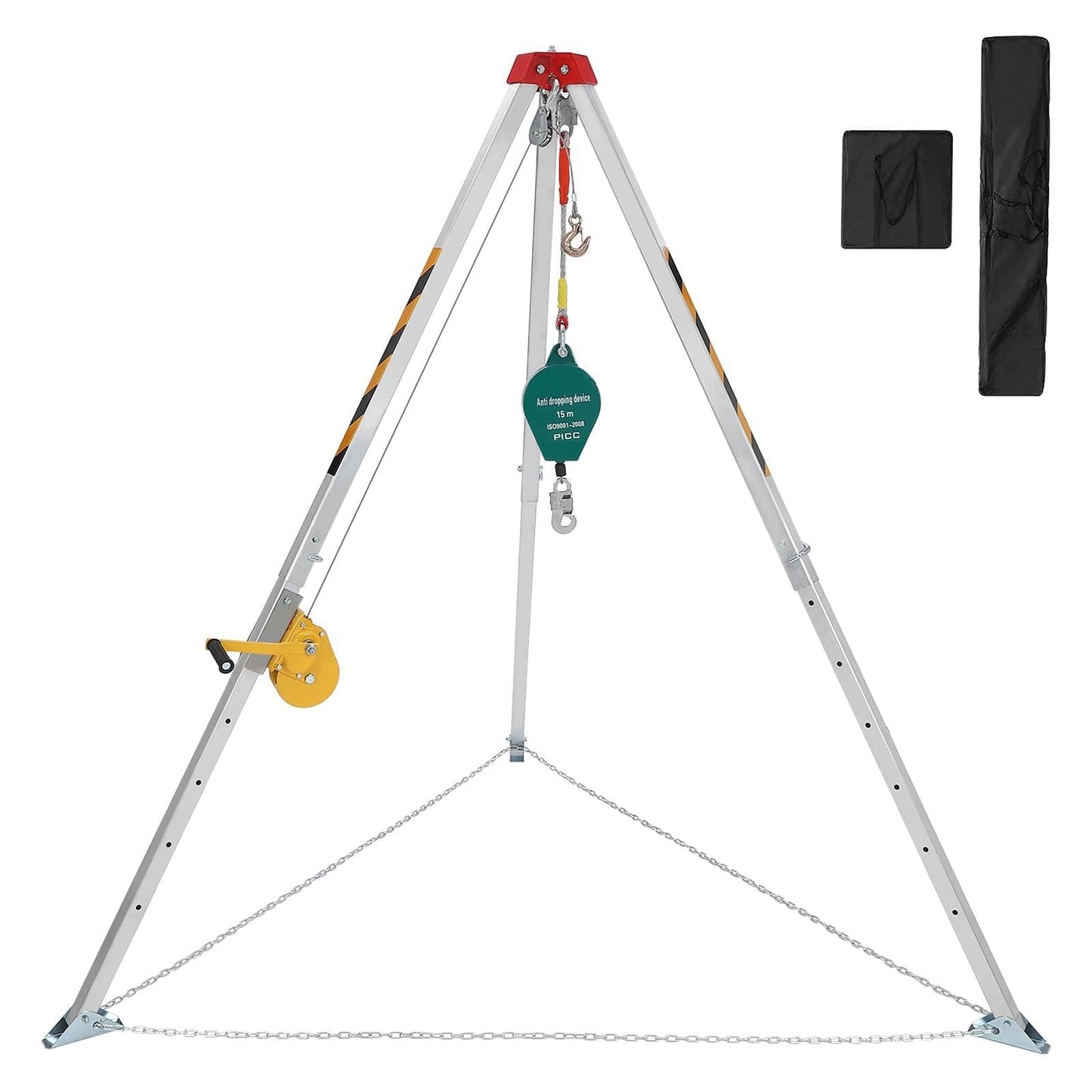 Confined Space Tripod Kit with 1200 lbs Winch, Adjustable Legs & Safety Self-Locking Device, 49.2 ft Cable, Transit Level Kit with Tripod, Deer Tripod Hoist for Sewer, Well & Rescue Use