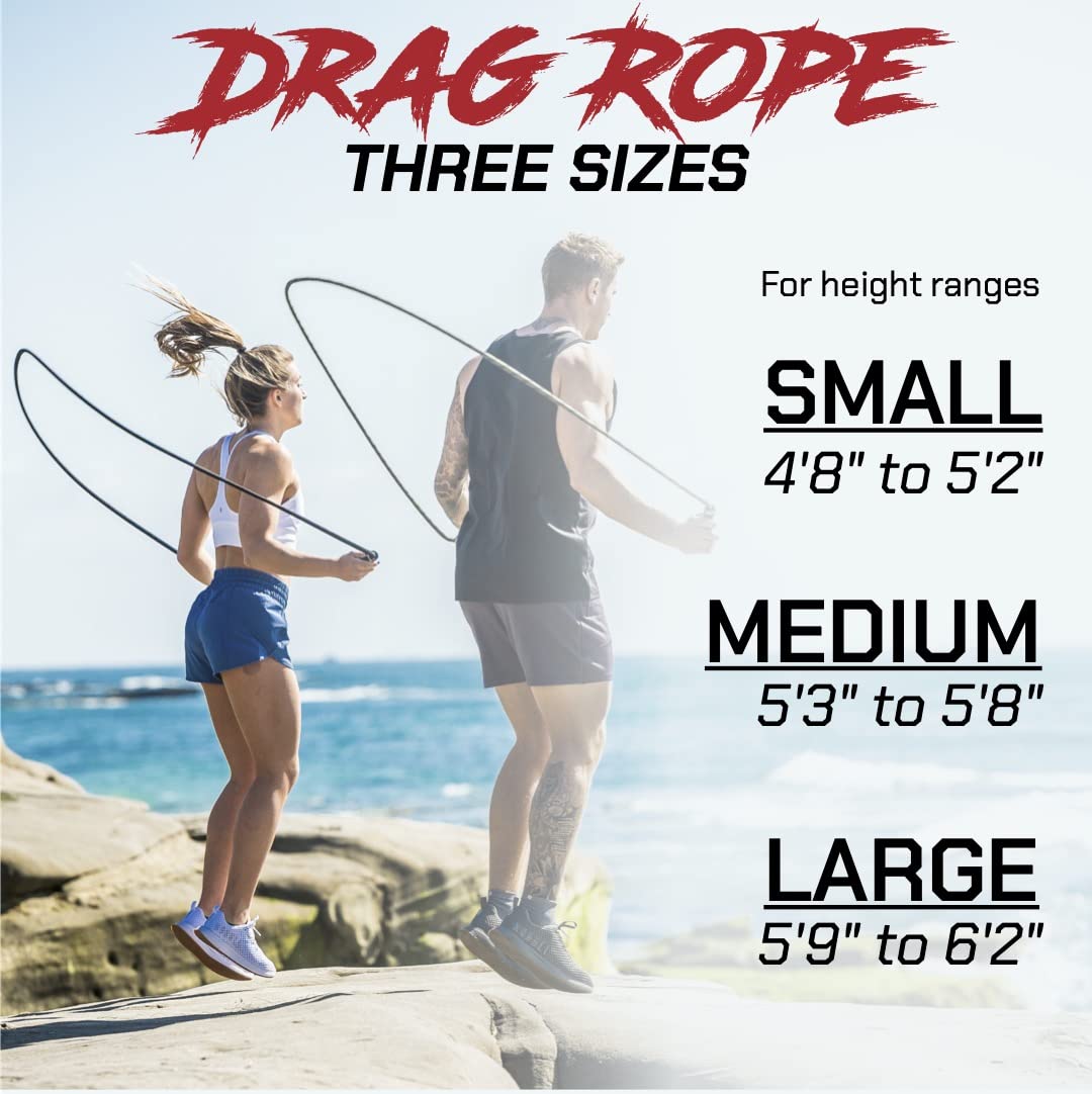 Rx Smart Gear Drag Jump Rope with Non Slip Ergonomic Handles - Weighted Polypropylene Rope for Fitness & Exercise, Cardio Workout | Speed Jumping Rope for Men & Women WOD (Black, Large)