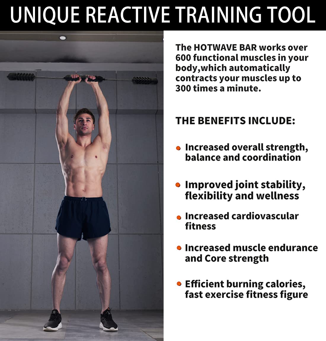 Hotwave Elastic Fitness Bar, Shoulder Physical Therapy, Total Body Fat Burning Bar, Core Strength Training Equipment Patented Product.