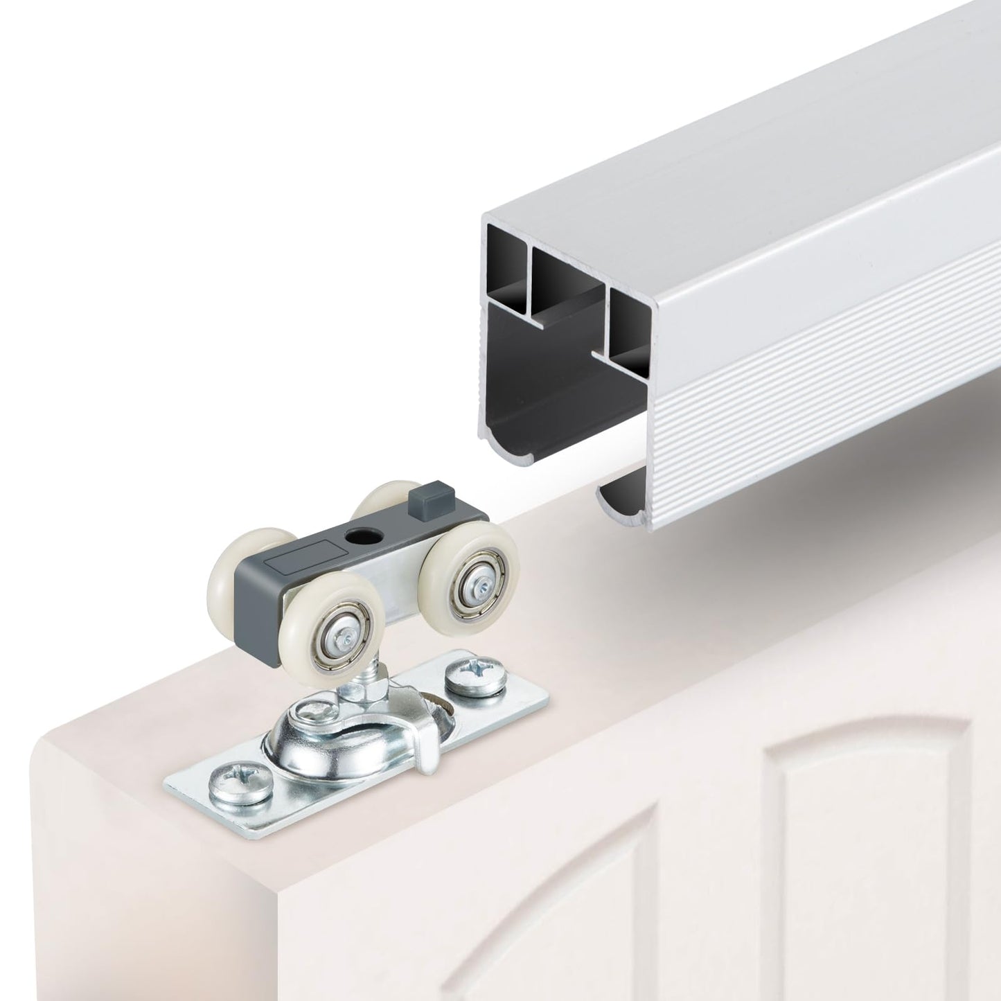 MaxxGeek 4FT/48in Sliding Pocket Door Hardware and Track Set,Soft Close Aluminum Box Sliding Door Rail Track Kit,Smoothly and Easy to Install,48" Track Kit for 23"-24" Wide Single Door