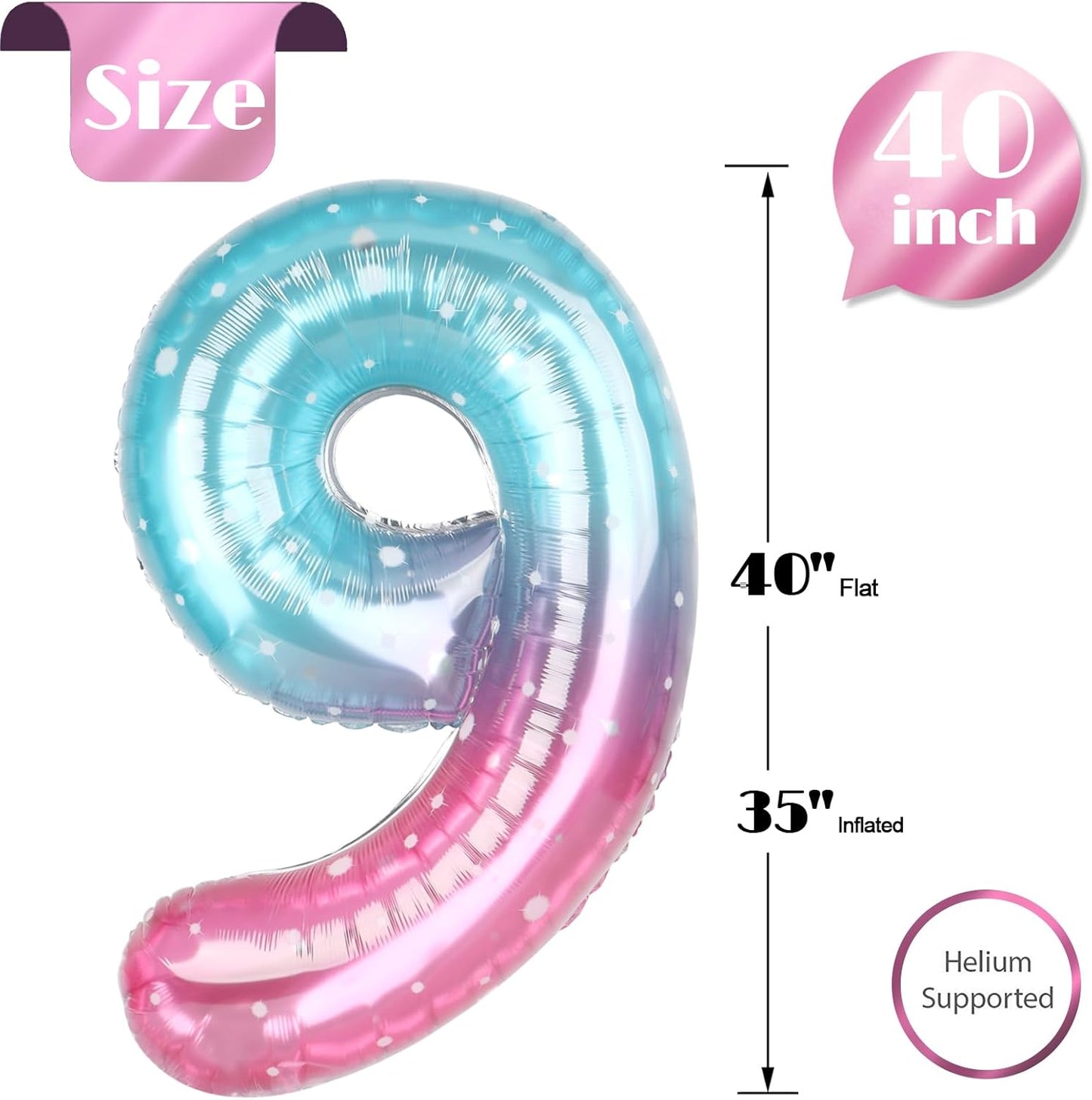 Starry Sky 40-Inch Number 9 Balloon - Giant 9th Birthday Party Decoration | Foil Balloon for Kids