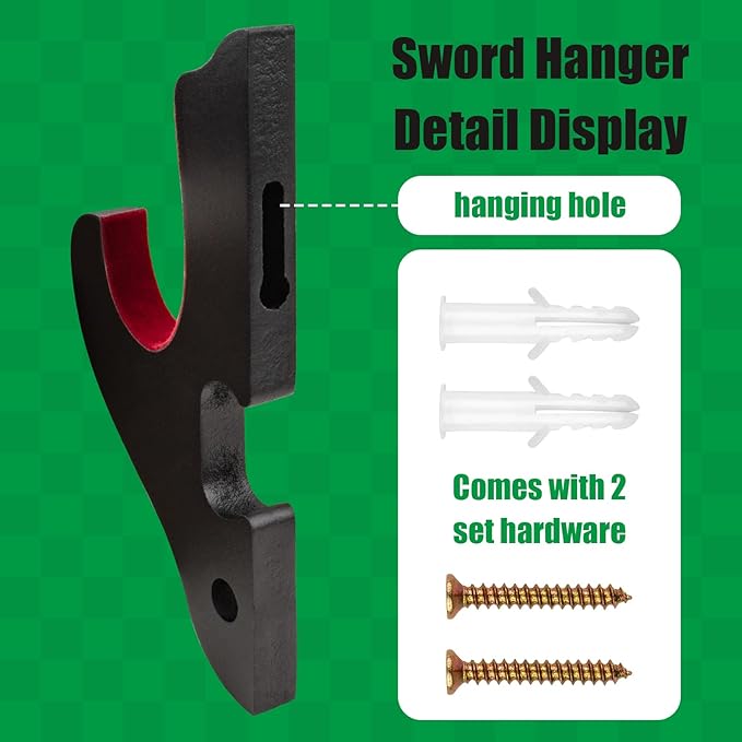 Sword Holder Wall Mount 1-Tier Velvet Padded Hook Katana Holder Adjustable Display Hanger for Samurai Sword Tanto Rapier Light Saber Cosplay Blade Tanjirou Demon Slayer Weapon Rack…