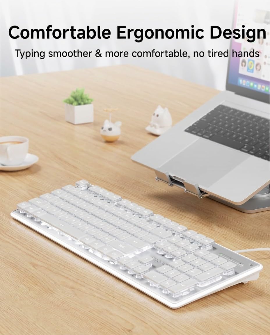 SEUNKWANG GX710S EWEADN Backlit Computer Keyboards, Wired USB Keyboard with White Backlit, Metal Panel, Plug and Play