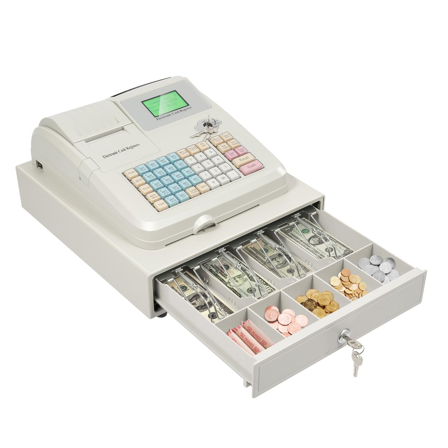 Cash Register, 48 Keys Cash Registers with Drawer with Integrated Structure and Emergency Switch Classified Storage Electronic Cashs Register for Catering Supermarkets Clothing Stores Hamburger Stores