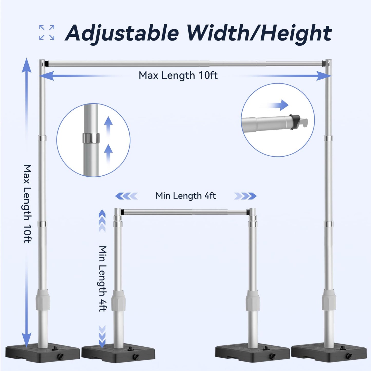 EMART 10x10ft Backdrop Stand Heavy Duty Kit with Water Tank Base, Pipe and Drape Adjustable Photo Backdrop Stand for Wedding, Party, Baby Shower, Christmas, Birthday Decorations-Silver