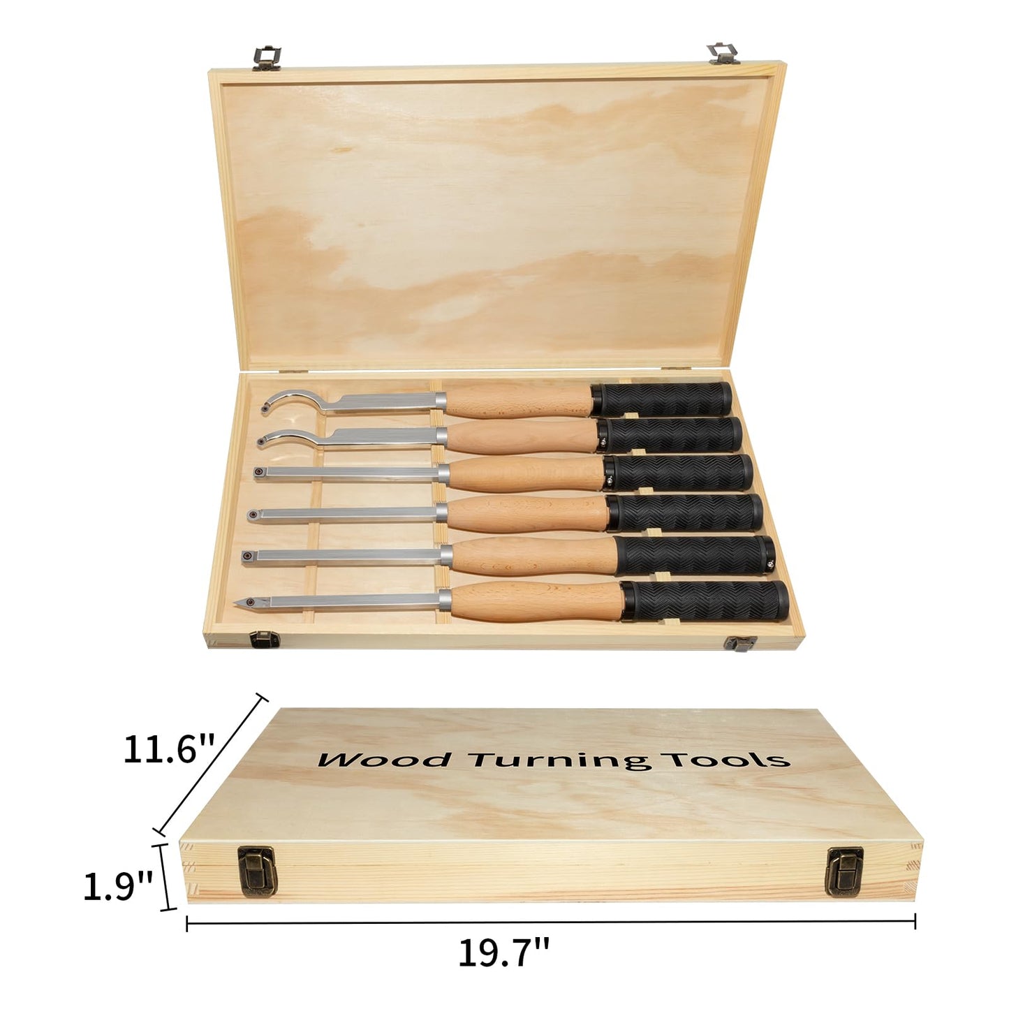 DEEFIINE 18.3" Full Size Carbide Tip Wood Lathe Turning Tool Kit, Lathe Roughing and Finishing Hollow Tool with Diamond Round Square Carbide inserts For Woodturning(6pcs)