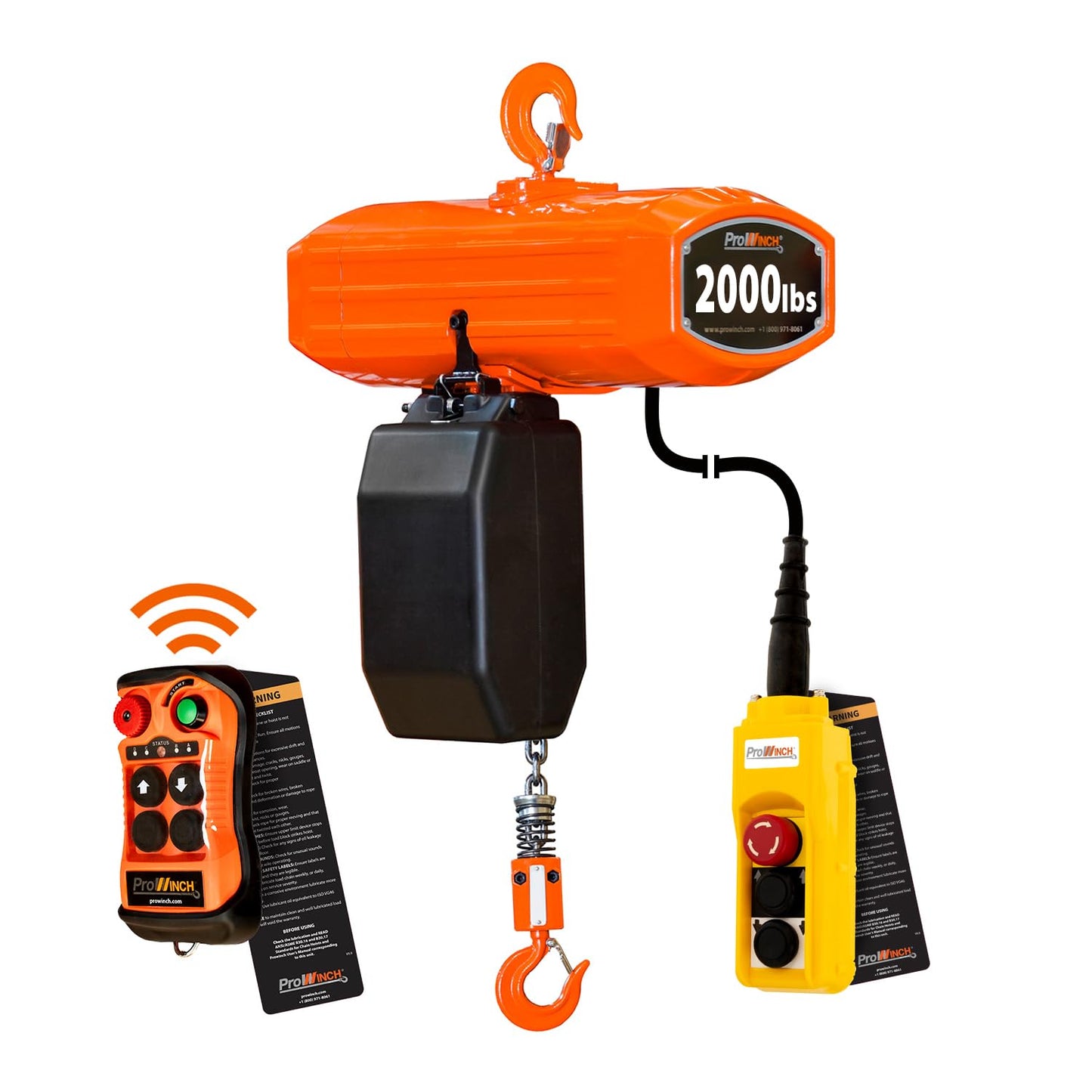 Prowinch Portable Electric Hoist - 2000 lbs Electric Chain Hoist with Wireless Remote Control, 20 ft Lifting Height, Single-Phase Dual Voltage 110~120V / 220~240V, G100 Chain, Overhead Crane, 1 Speed