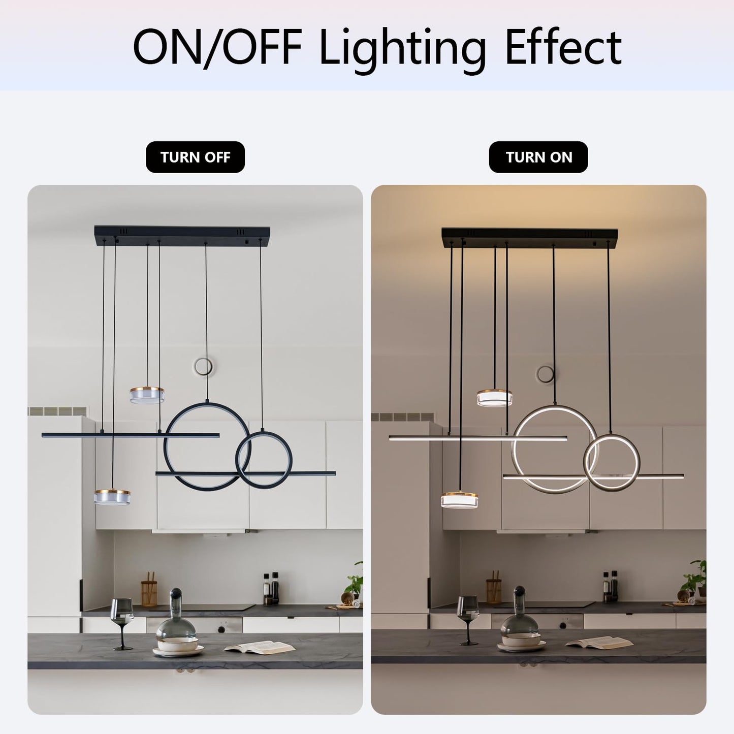 Jyforid Modern Black LED Dining Room Light Fixture with Remote Control, 38.5" 38W 3-Color Temp Stepless Dimmable Island Pendant Lights, Hanging Adjustable Linear Chandelier for Kitchen Bar