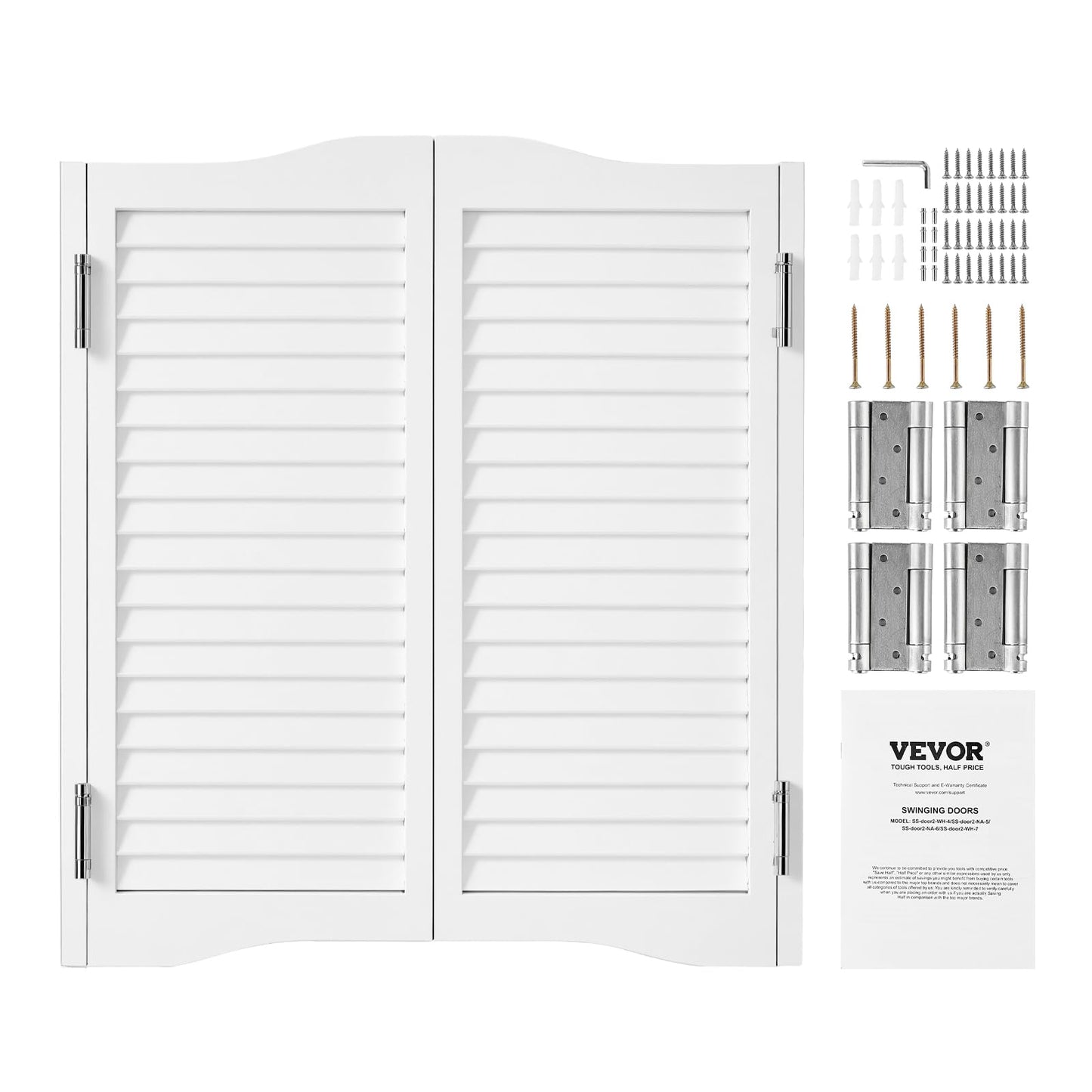 VEVOR Double Saloon Swinging Doors, 36" W x 36" H Arched Top Interior Swinging Cafe Doors, Premium Pine Wood, with Hinges & Hardware Kit, Easy to Install, for Hallway Kitchen Bar Pub Entrance, White