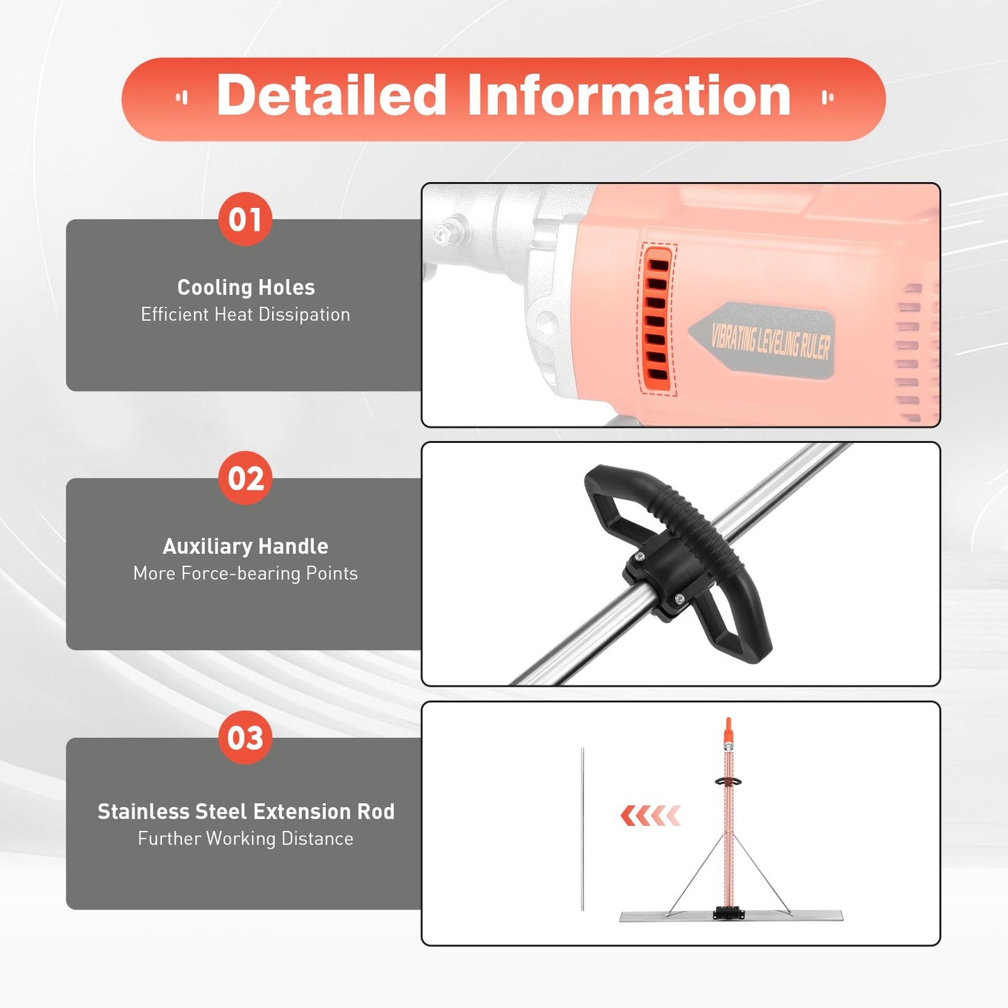 110V 48W Electric Concrete Float, Concrete Vibratory Screed Vibrating Bull Float Concrete Screed Board with 4.94 FT Stainless Steel Screed Board for Vibration-Leveling Concrete Surfaces