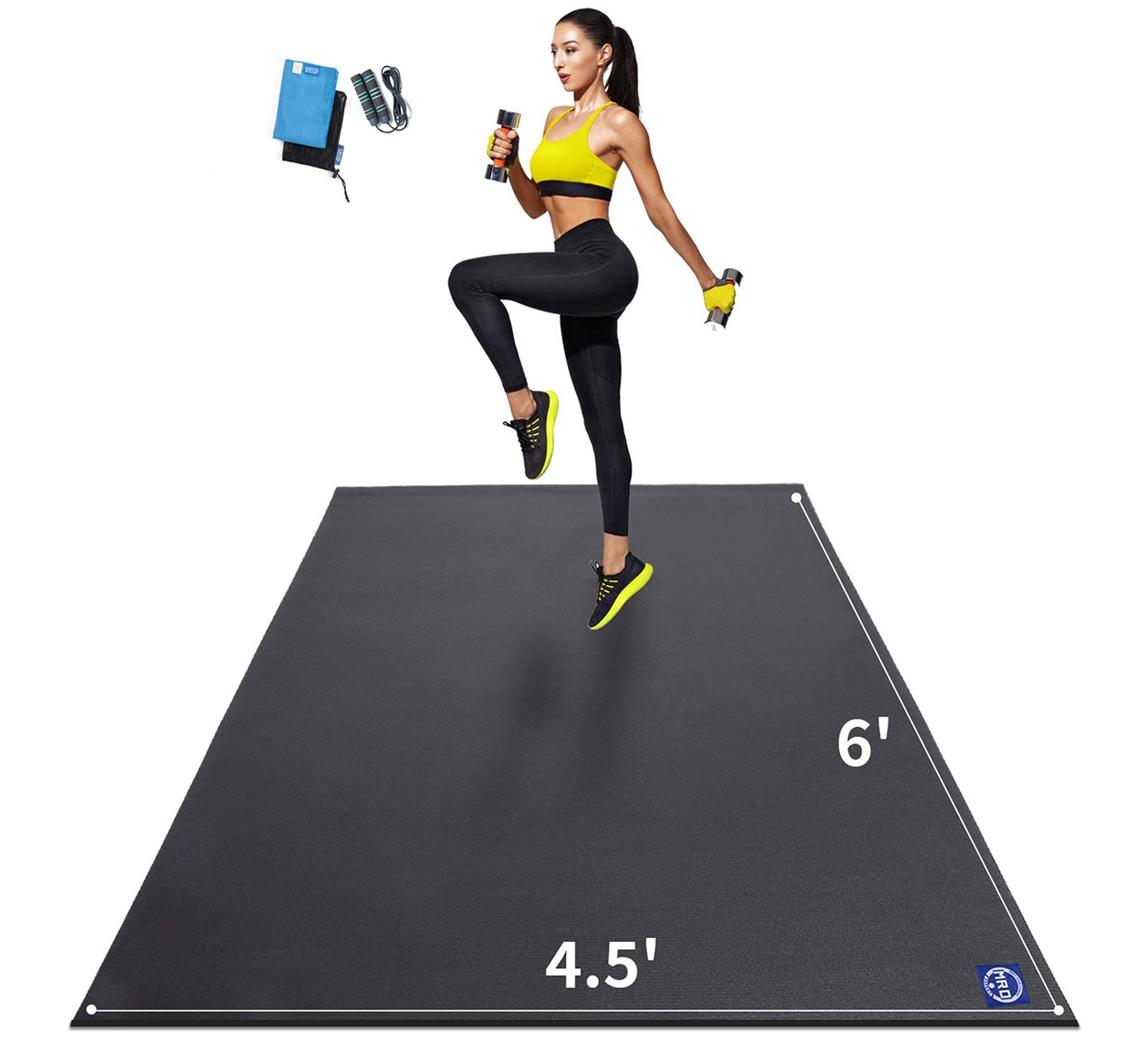 MRO Extra Large Exercise Mat For Home Gym, 8'x4.5'/7'x4.5'/6'x4.5'(7mm) Workout Mats for Gym Flooring, Non-Slip, Extra Thick Durable Cardio Mat, Ideal for Plyo, Weights, MMA, Jump Rope -Shoe Friendly