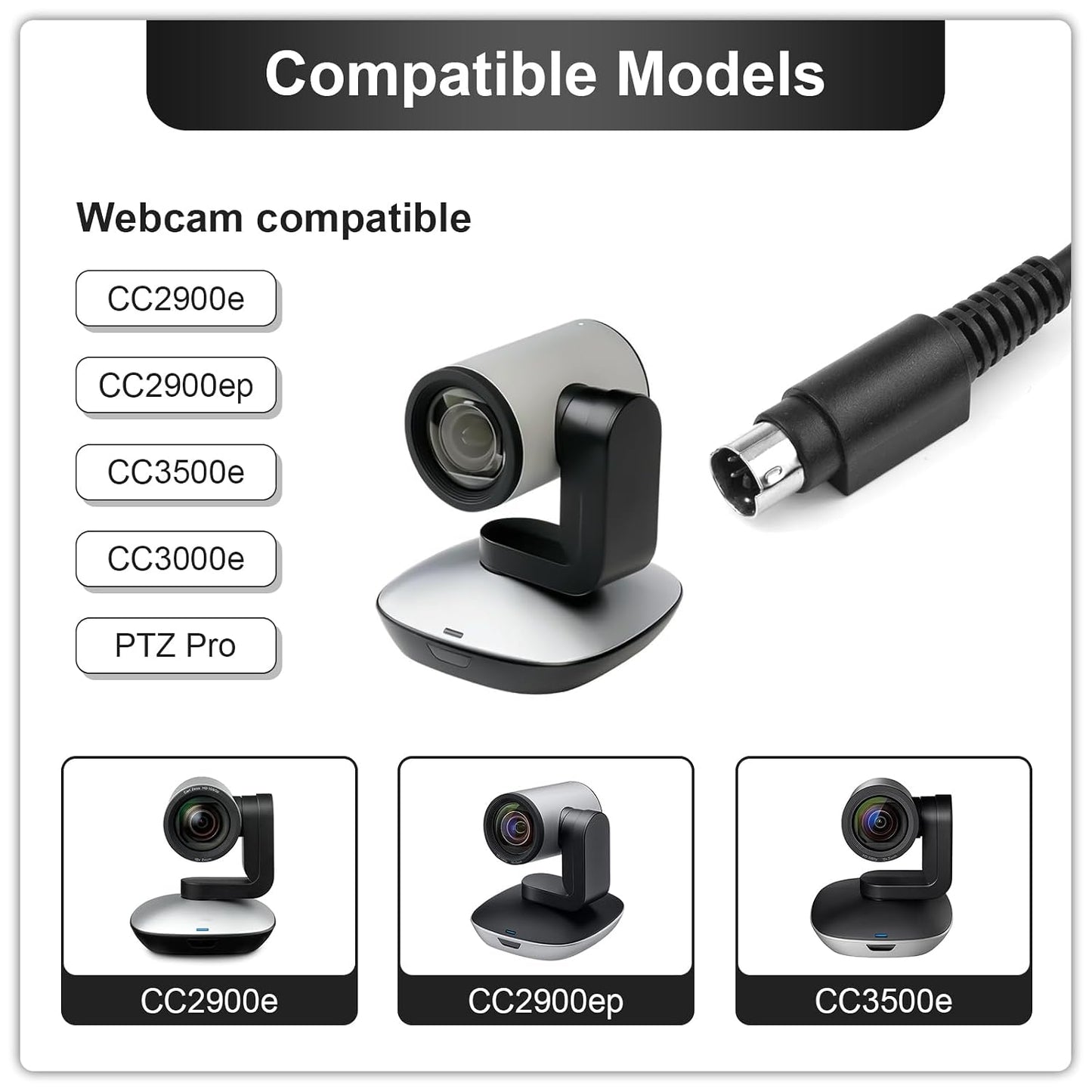 CC2900e 2900ep CC3500e 3000e Webcam,9.5Ft Replacement USB Webcam Power Cable Data Cord Compatible with Logitech PTZ Pro