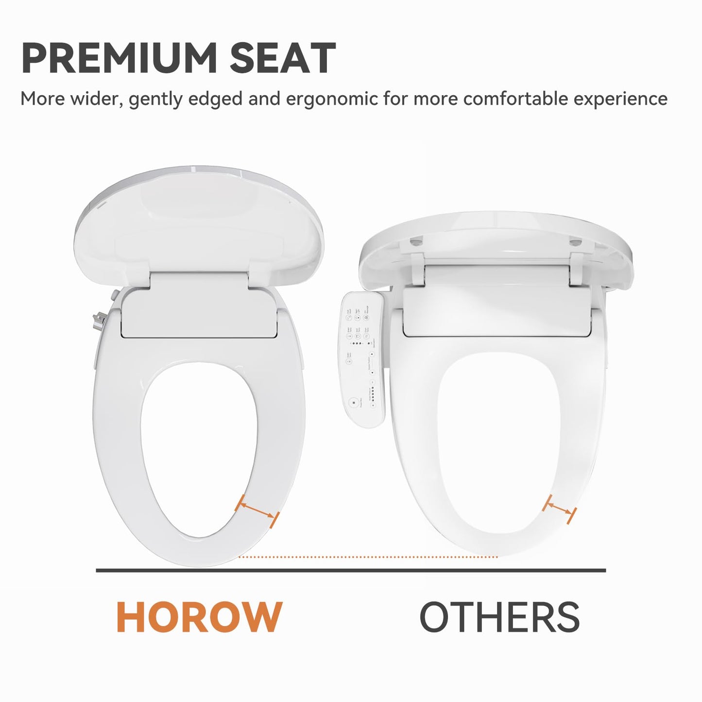 HOROW T0338W One Piece Toilet with Non-Electric Bidet Toilet Seat, Elongated ADA Chair Height Toilets with Adjustable Nozzles Seat, Powerful Dual Flush & Soft Closing Seat Include, White