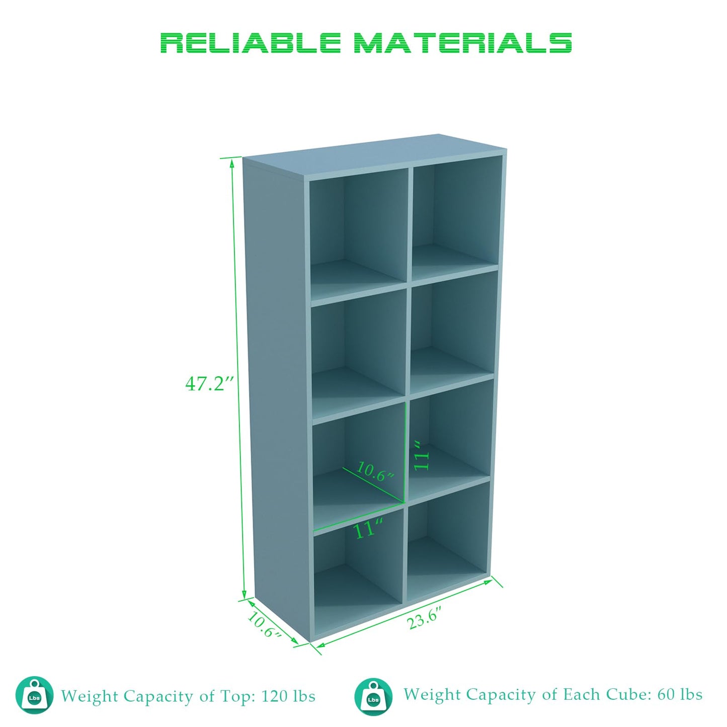 OSCHF 8-Cube Storage Shelf Bookcase - Wooden 4-Tier Floor Standing Open Bookshelf, Modern TV Stand up to 55 Inchs for Home and Office, Light Blue