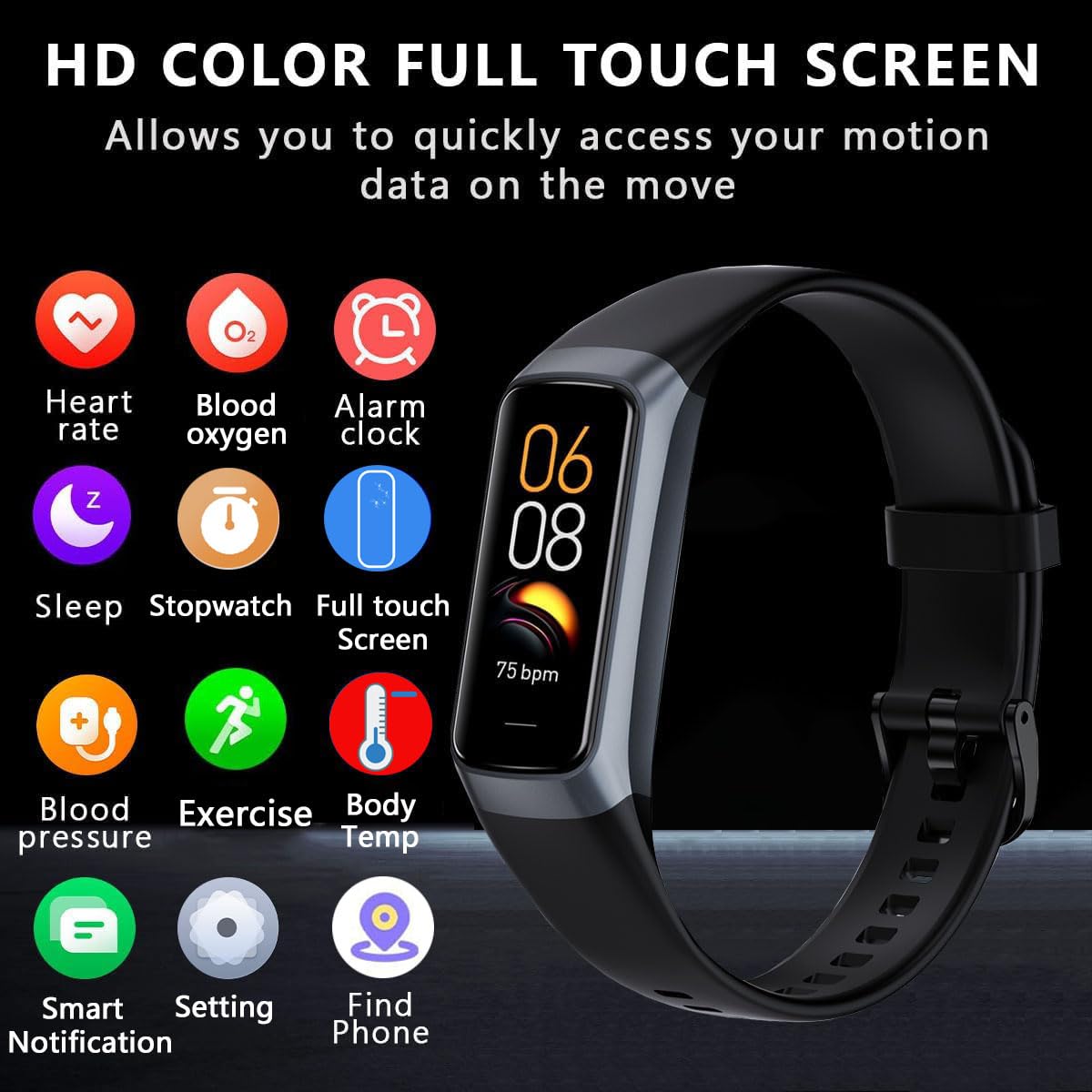 BSLIZHEN Fitness Tracker with 24/7 Blood Oxygen Heart Rate and Sleep Monitor,IP68 Waterproof,1.10''AMOLED Touch Color Screen,Step Counter Health Activity Trackers for Women Men (Black)