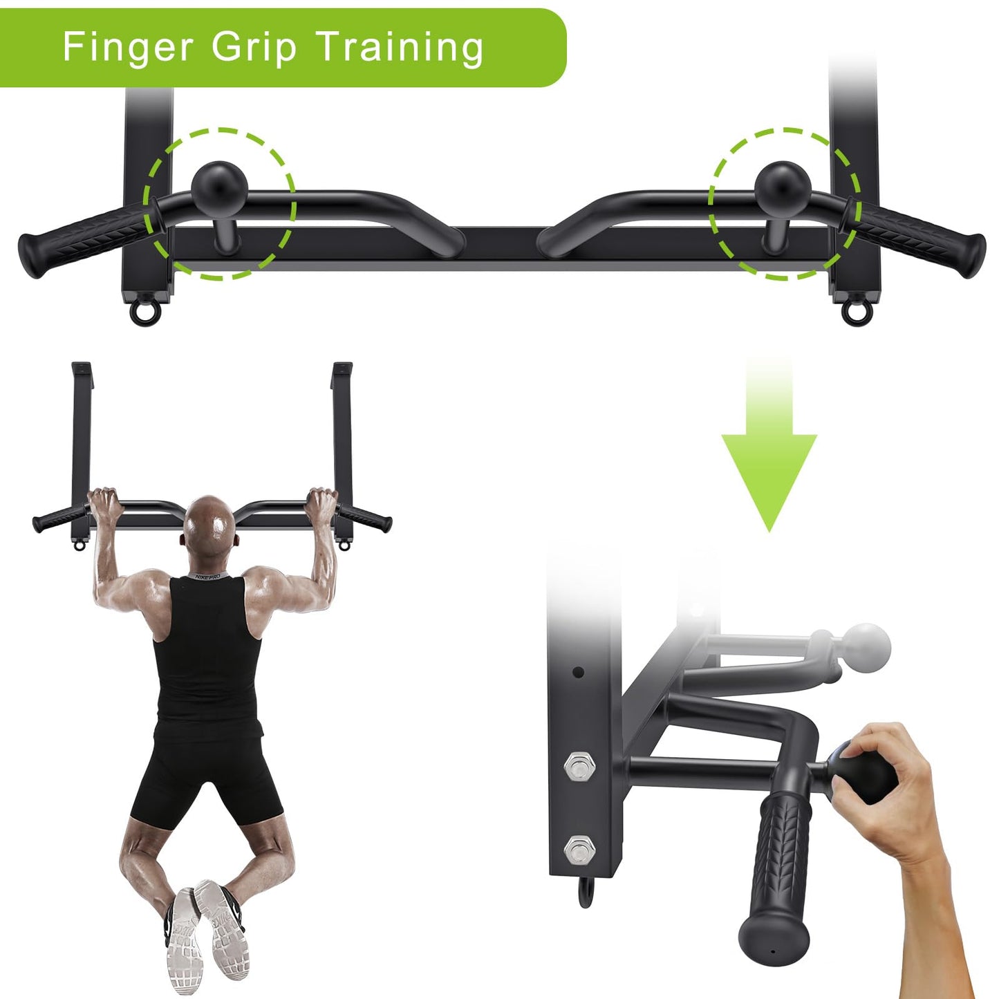 Kipika 32" Ceiling Mounted Pull Up Bar - Heavy Duty, Highly Adjustable, Multifunctional Chin Up Bar - Home Gym System with Punching Bag Hanger and Resistance Bands Training (Ceiling Mounted Pull Up Bar with Ball)