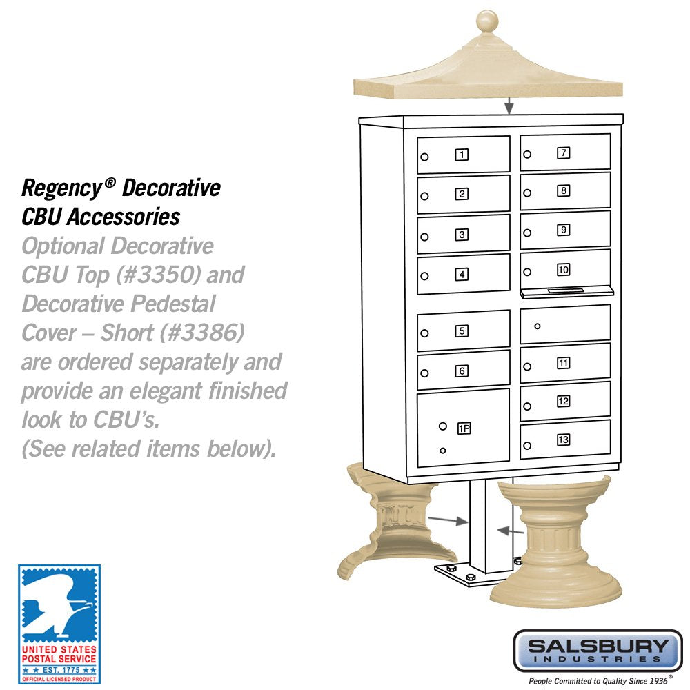 Cluster Box Unit with 13 Doors and 1 Parcel Locker in Sandstone – Type IV, for use with The USPS Lock